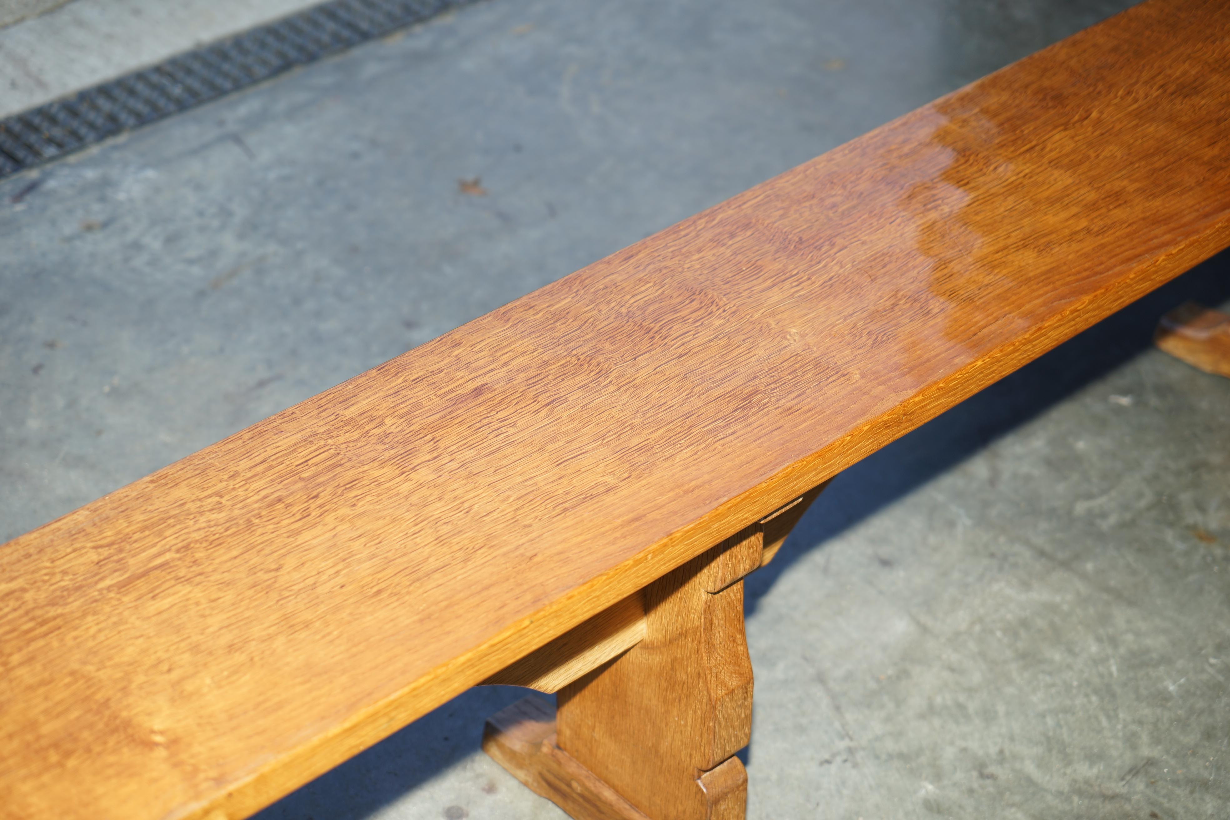 PAIR OF ViNTAGE ADZED ROBERT MOUSEMAN THOMPSON DINING ROOM TABLE PEW BENCHES For Sale 5