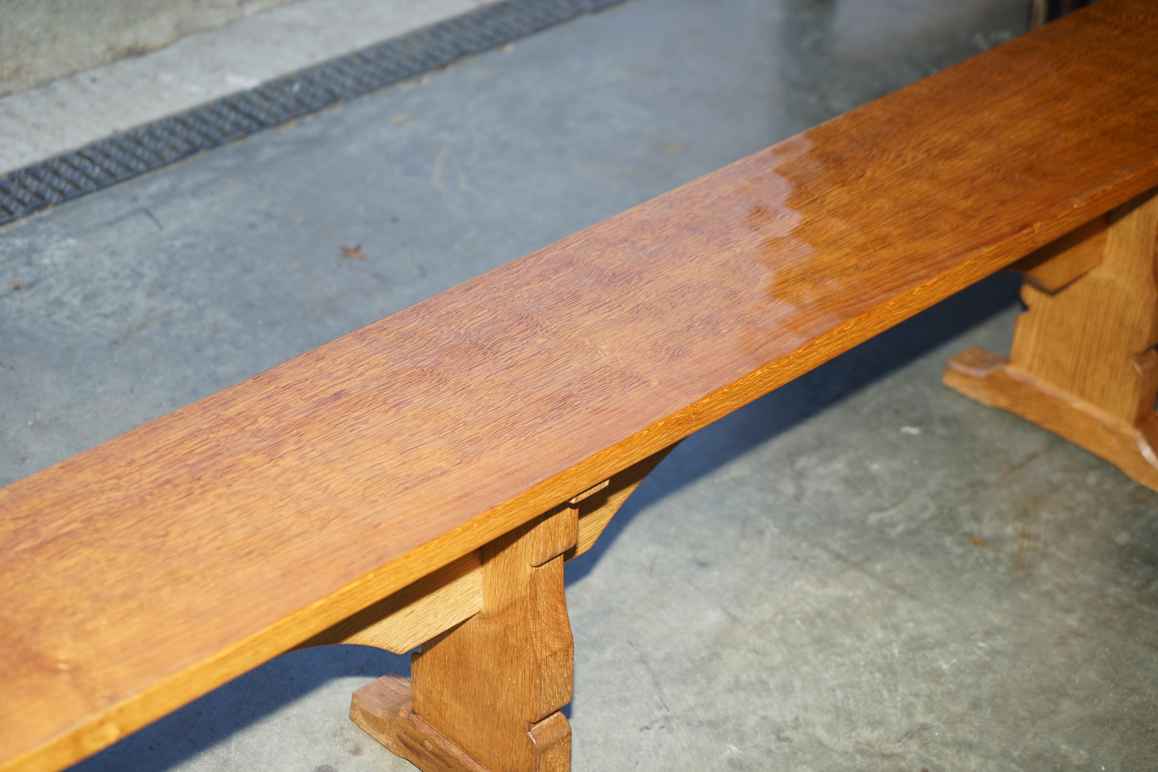 PAIR OF ViNTAGE ADZED ROBERT MOUSEMAN THOMPSON DINING ROOM TABLE PEW BENCHES For Sale 6