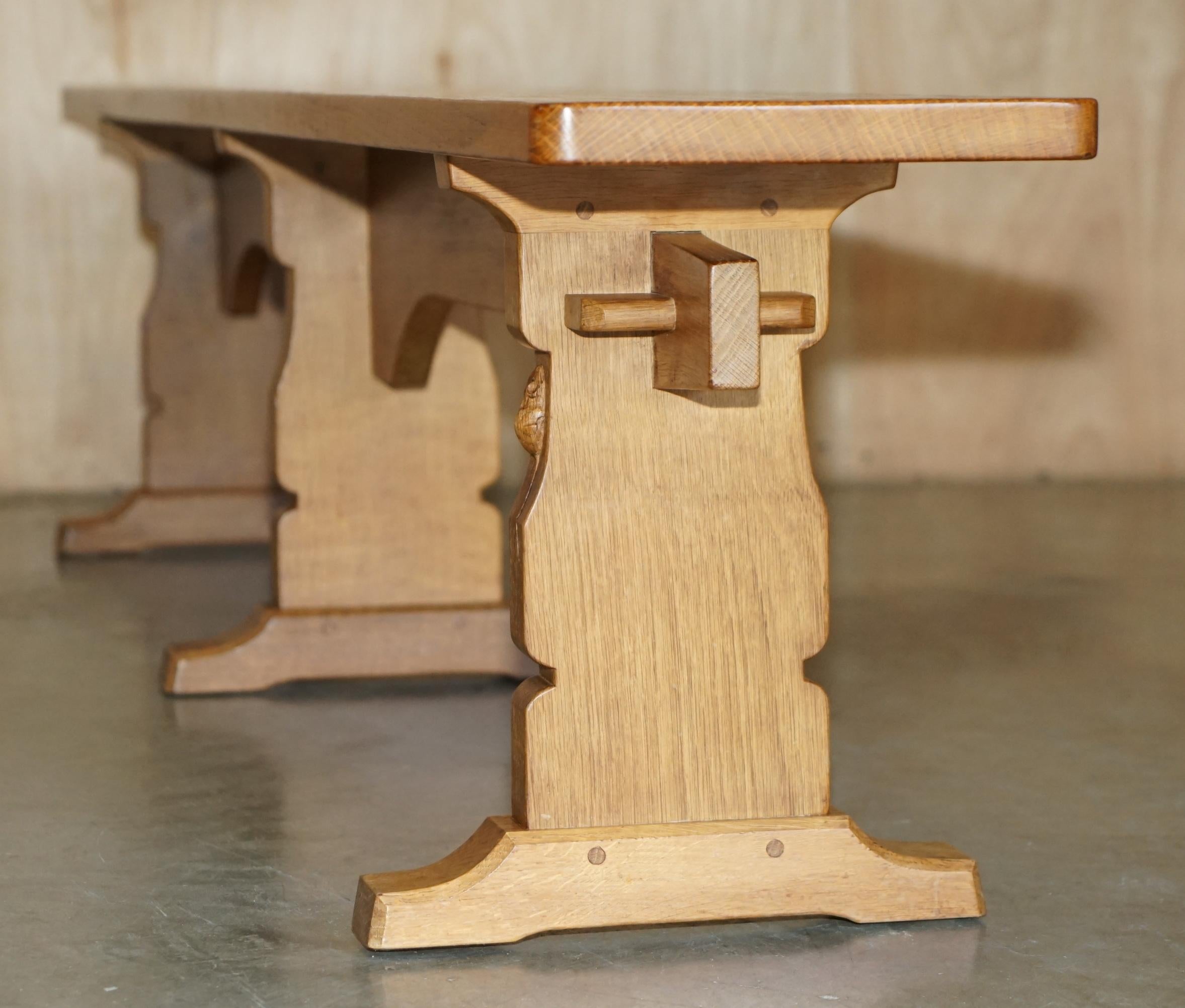 PAIR OF ViNTAGE ADZED ROBERT MOUSEMAN THOMPSON DINING ROOM TABLE PEW BENCHES For Sale 8