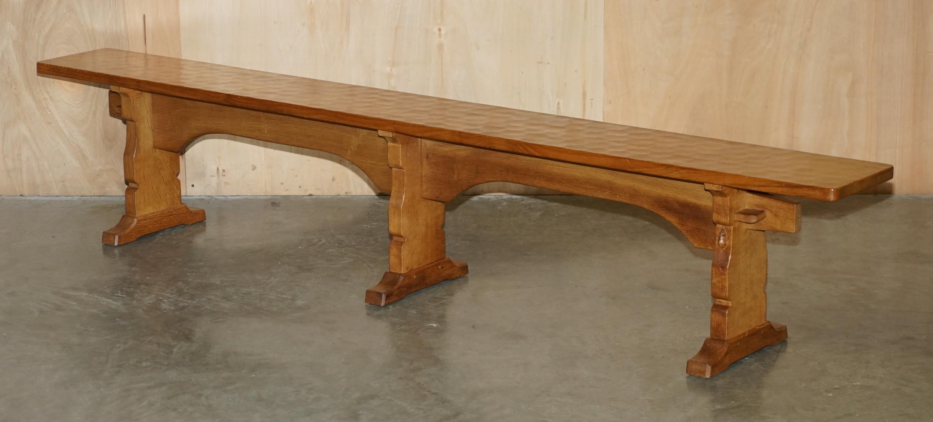PAIR OF ViNTAGE ADZED ROBERT MOUSEMAN THOMPSON DINING ROOM TABLE PEW BENCHES For Sale 11