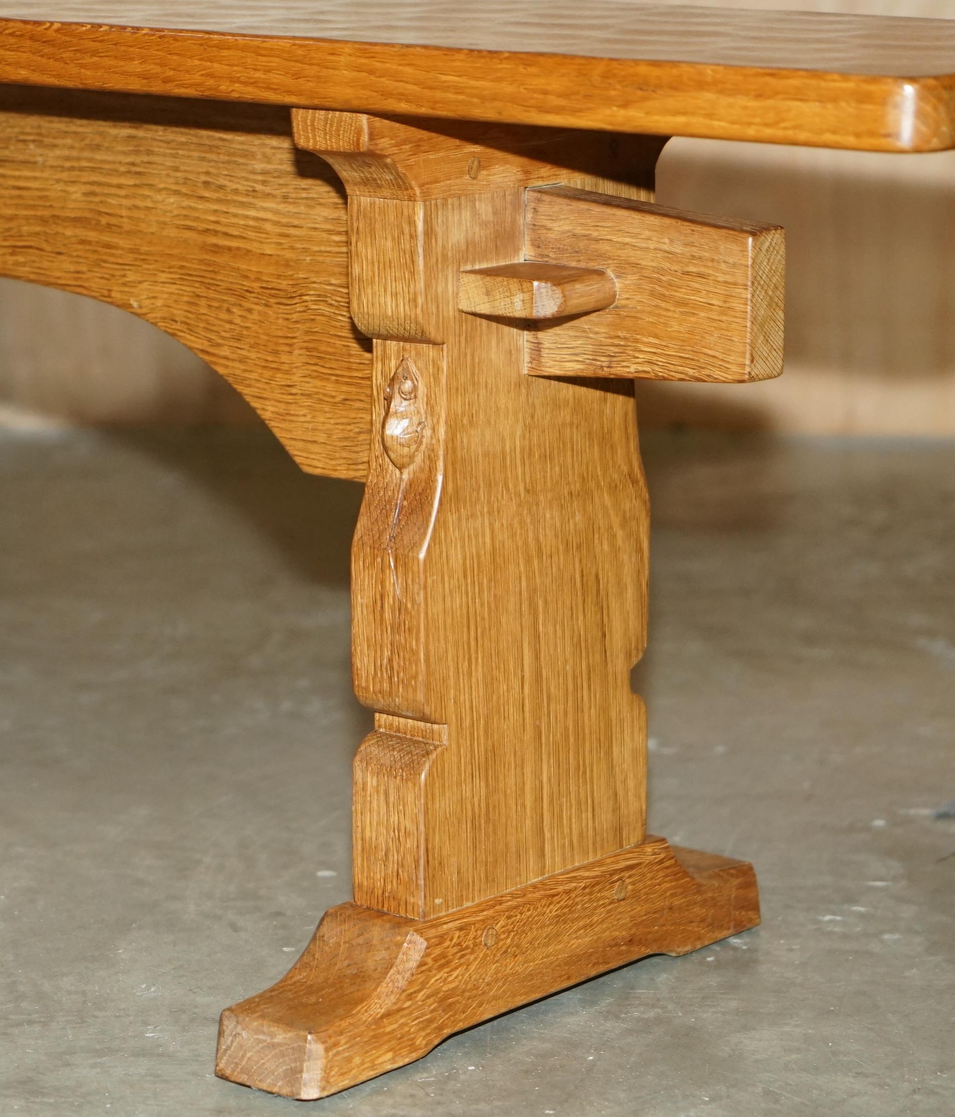 Hand-Crafted PAIR OF ViNTAGE ADZED ROBERT MOUSEMAN THOMPSON DINING ROOM TABLE PEW BENCHES For Sale
