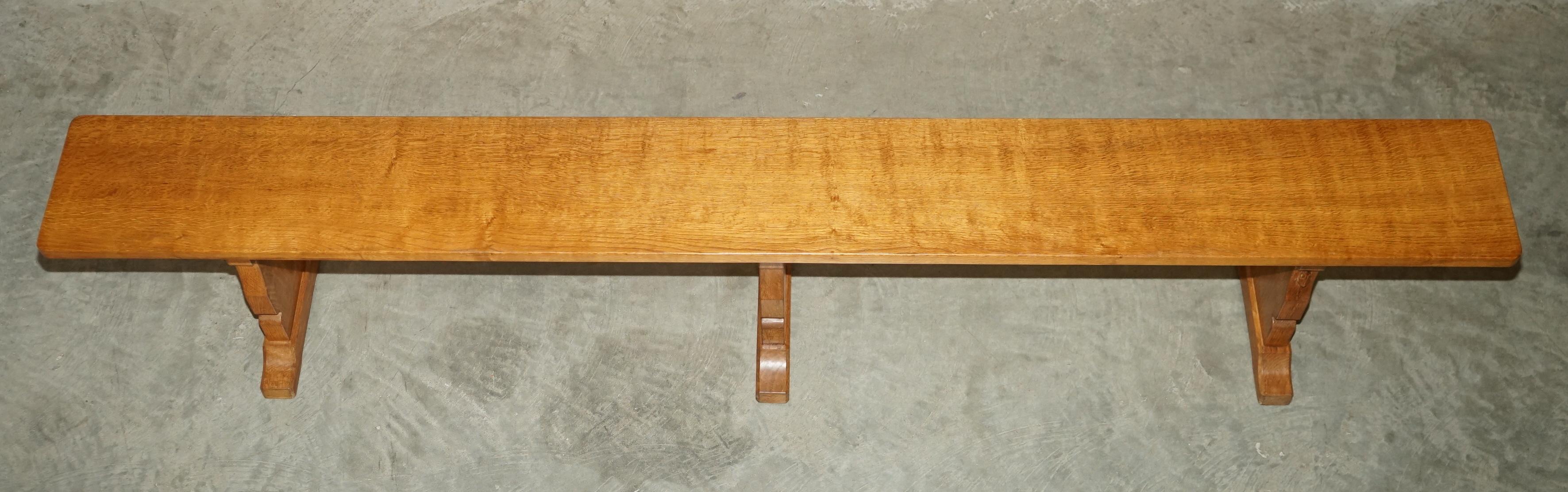 Oak PAIR OF ViNTAGE ADZED ROBERT MOUSEMAN THOMPSON DINING ROOM TABLE PEW BENCHES For Sale