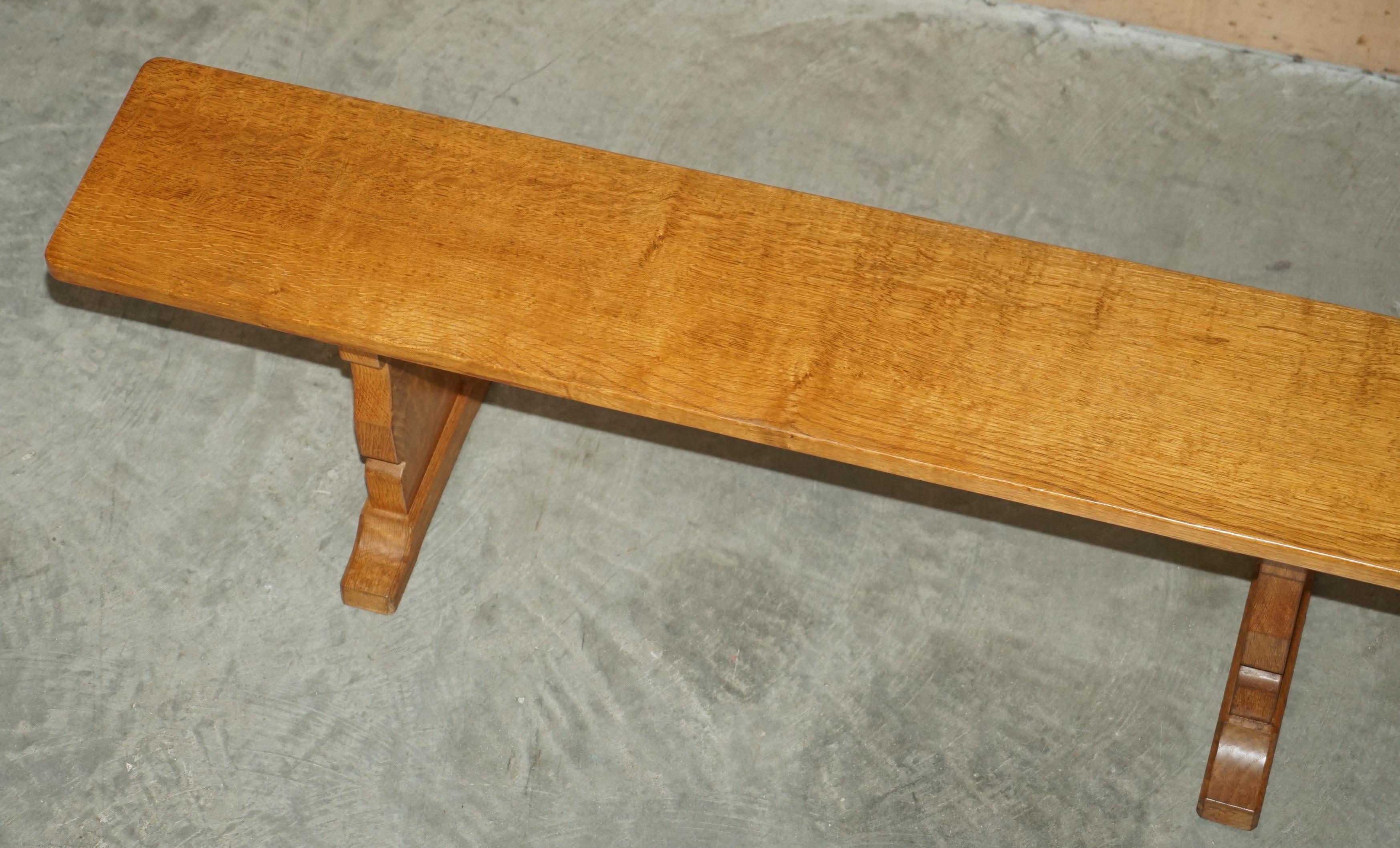 PAIR OF ViNTAGE ADZED ROBERT MOUSEMAN THOMPSON DINING ROOM TABLE PEW BENCHES For Sale 1