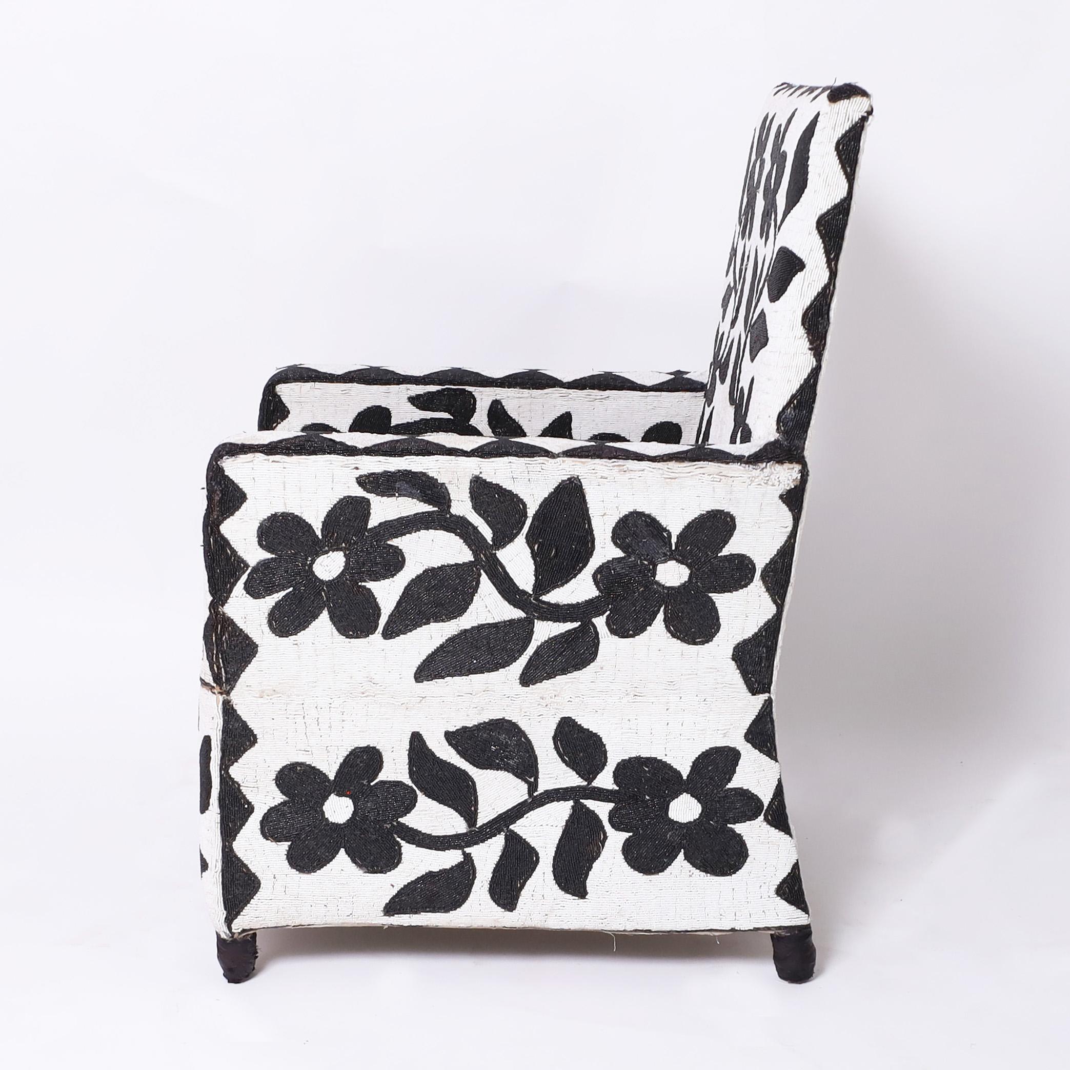 Nigerian Pair of Vintage African Yoruba Beaded Armchairs