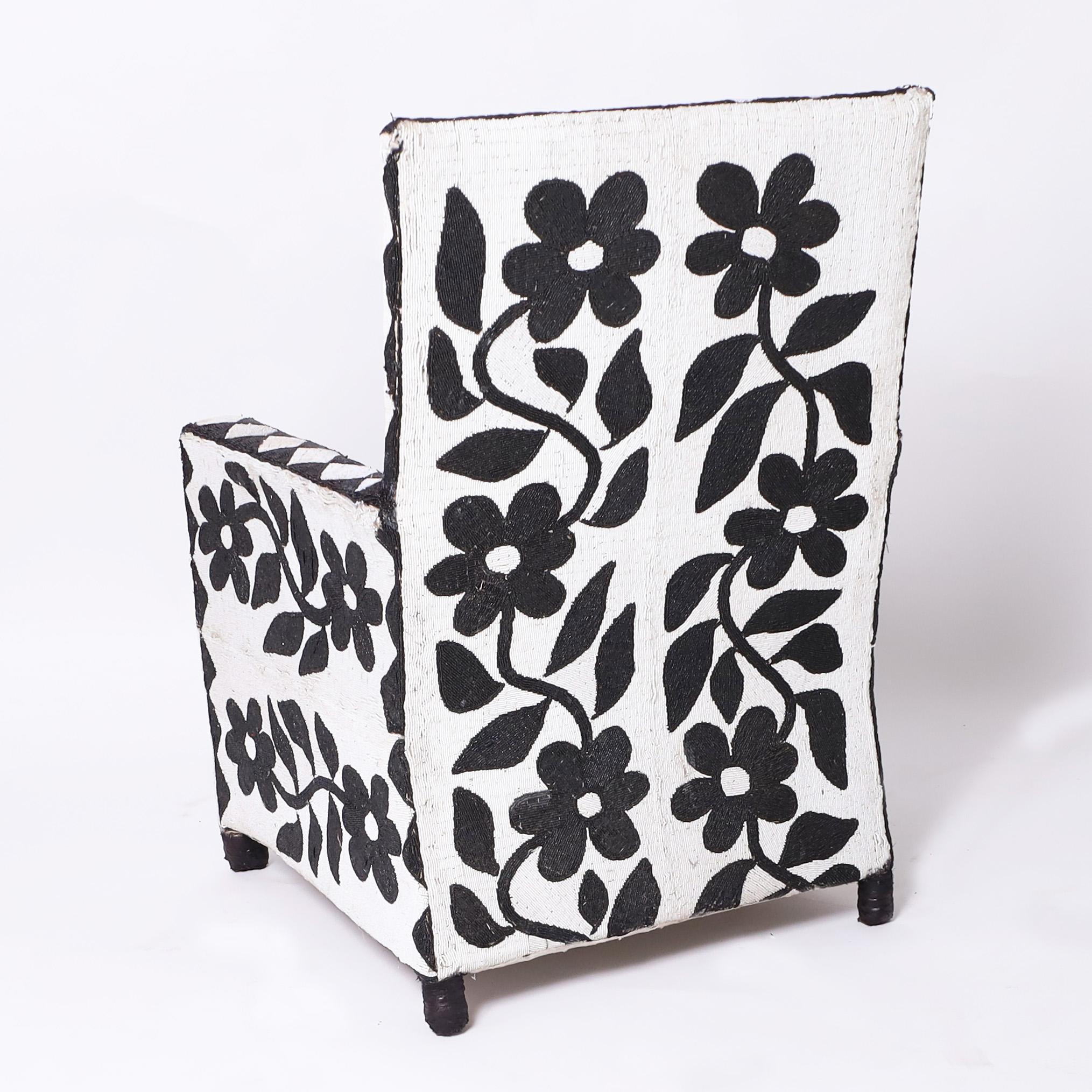 Hand-Crafted Pair of Vintage African Yoruba Beaded Armchairs