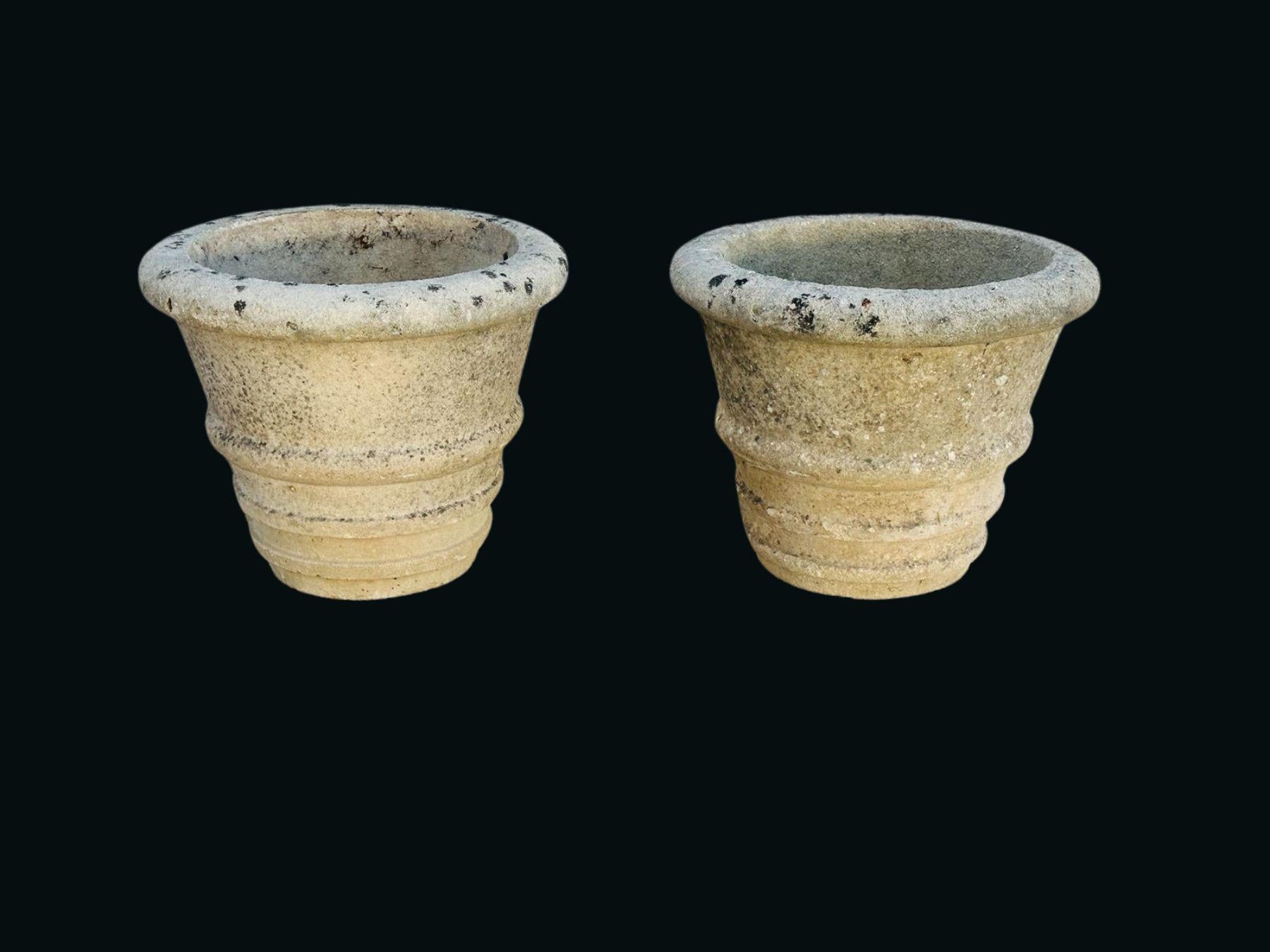 American Pair of Vintage Aged Concrete Garden Planters – Classic Outdoor Décor For Sale