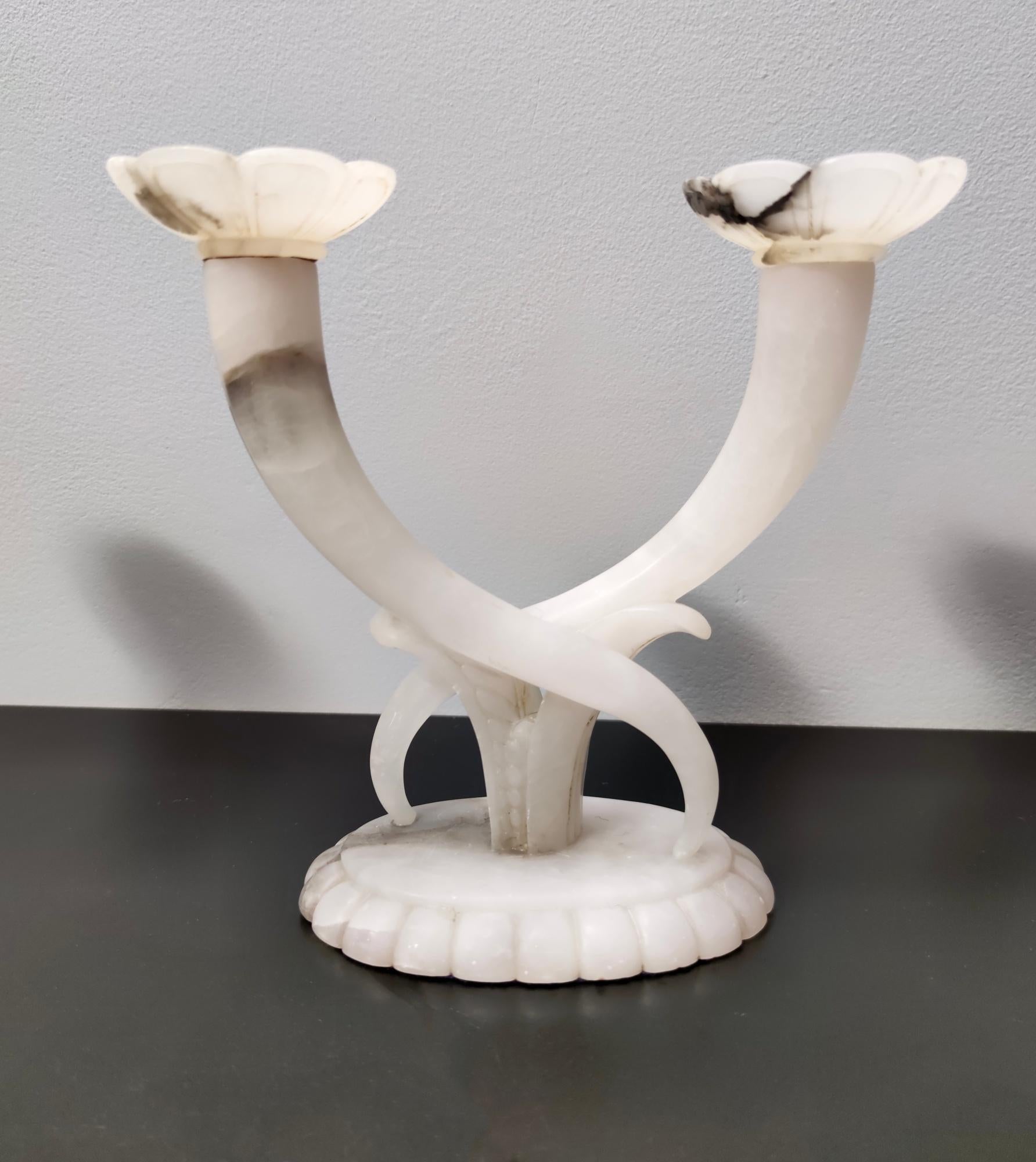Pair of Vintage Alabaster and Onyx Candelabra Ascribable to Tomaso Buzzi, Italy 1