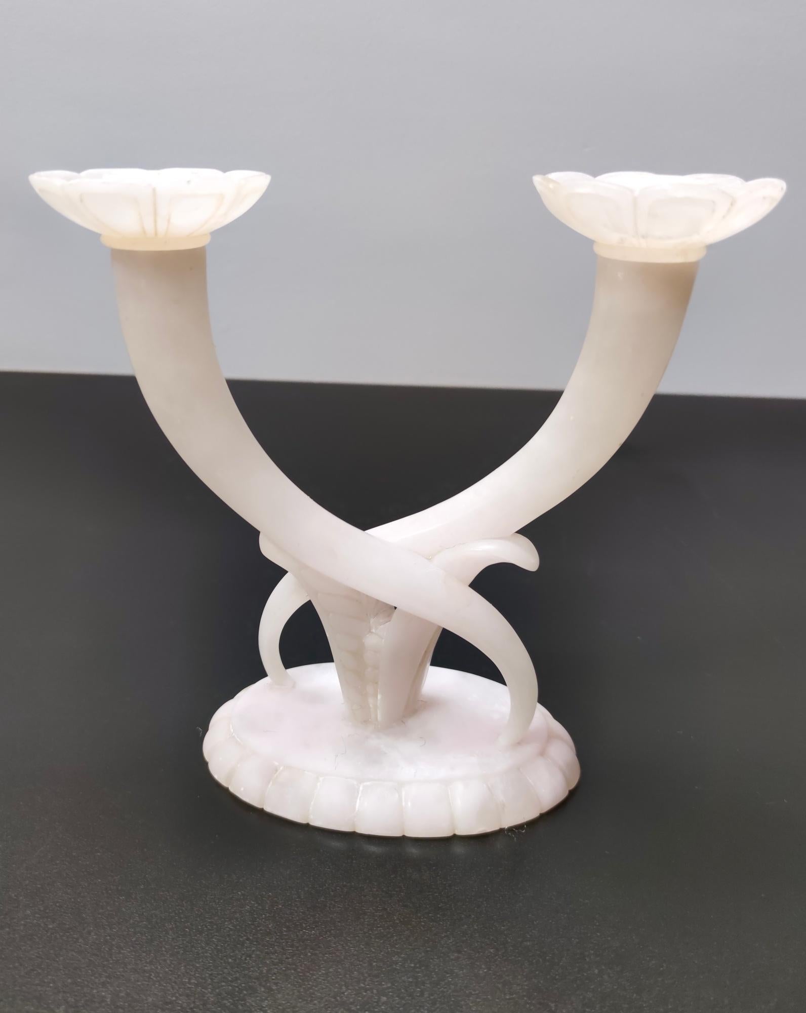 Pair of Vintage Alabaster and Onyx Candelabra Ascribable to Tomaso Buzzi, Italy 2