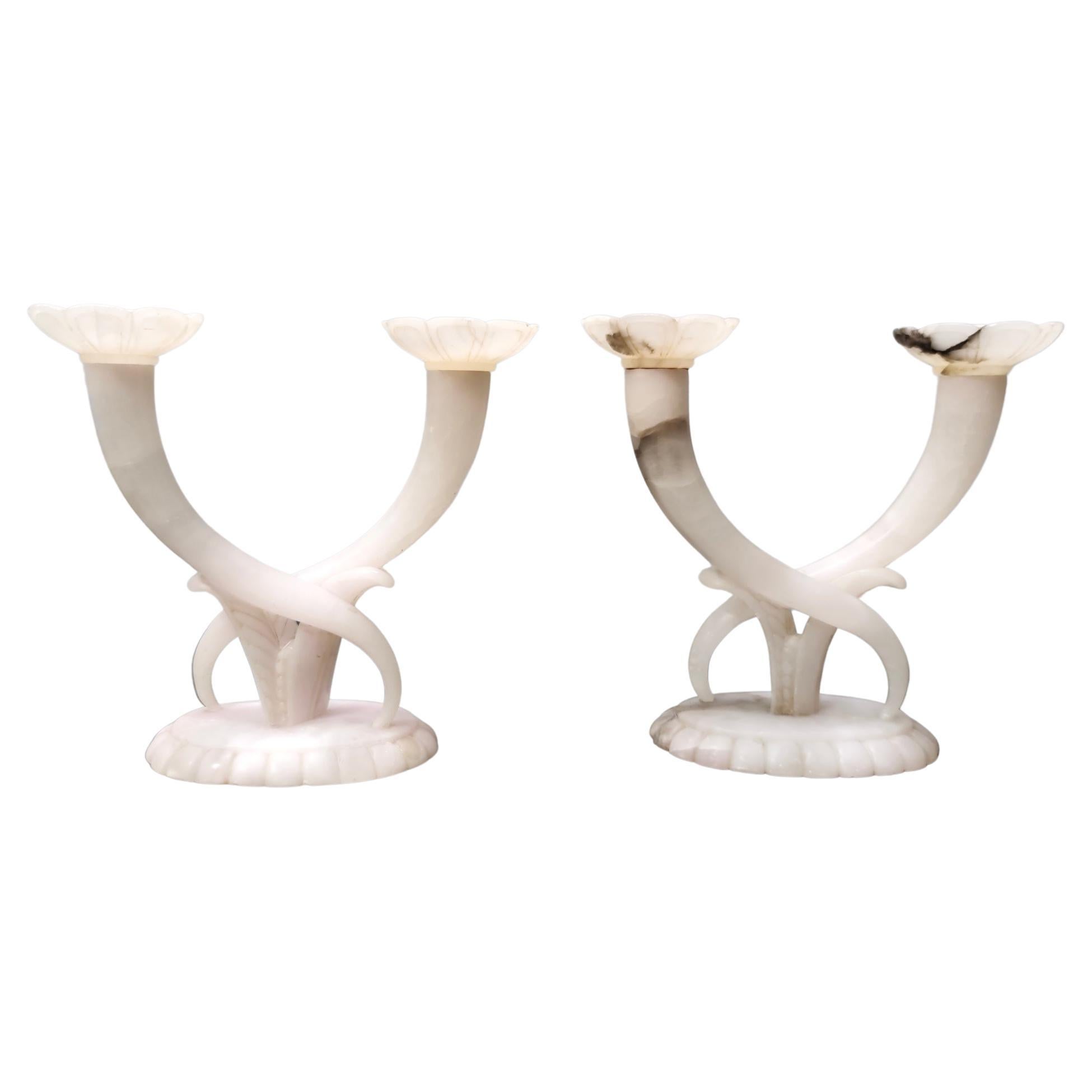 Pair of Vintage Alabaster and Onyx Candelabra Ascribable to Tomaso Buzzi,  Italy For Sale at 1stDibs