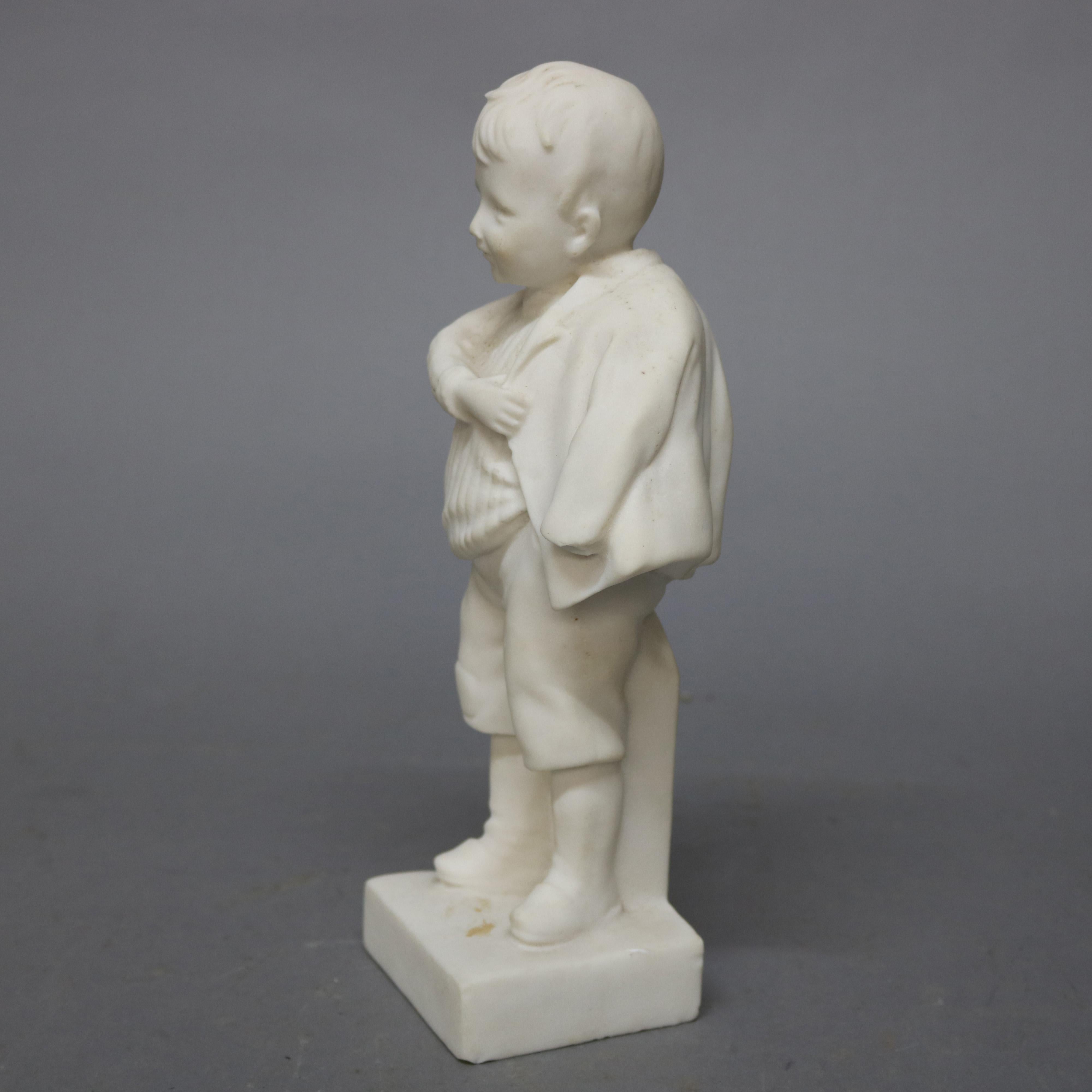 Pair of Vintage Alabaster Carved Italian Figures School Boy & Girl, 20th Century 1