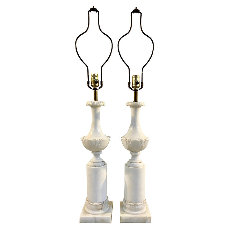 Pair of Vintage Alabaster Table Lamps, circa 1940s For Sale at 1stDibs