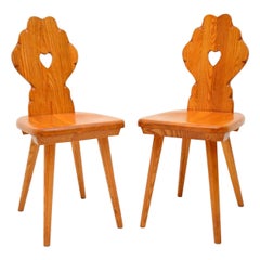 Pair of Vintage Alpine Side Chairs in Solid Elm