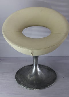 pair of vintage aluminum cast leather eco chairs