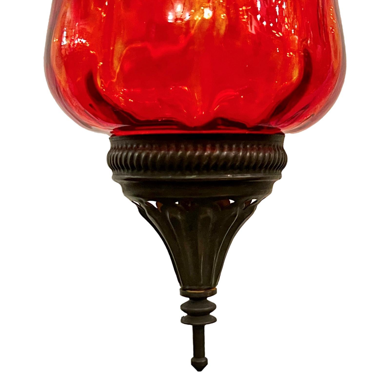 American Pair of Vintage Amber Glass Lanterns, Sold Individually For Sale