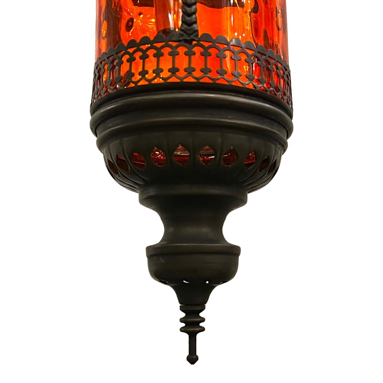 Pair of Vintage Amber Glass Lanterns, Sold Individually In Good Condition For Sale In New York, NY