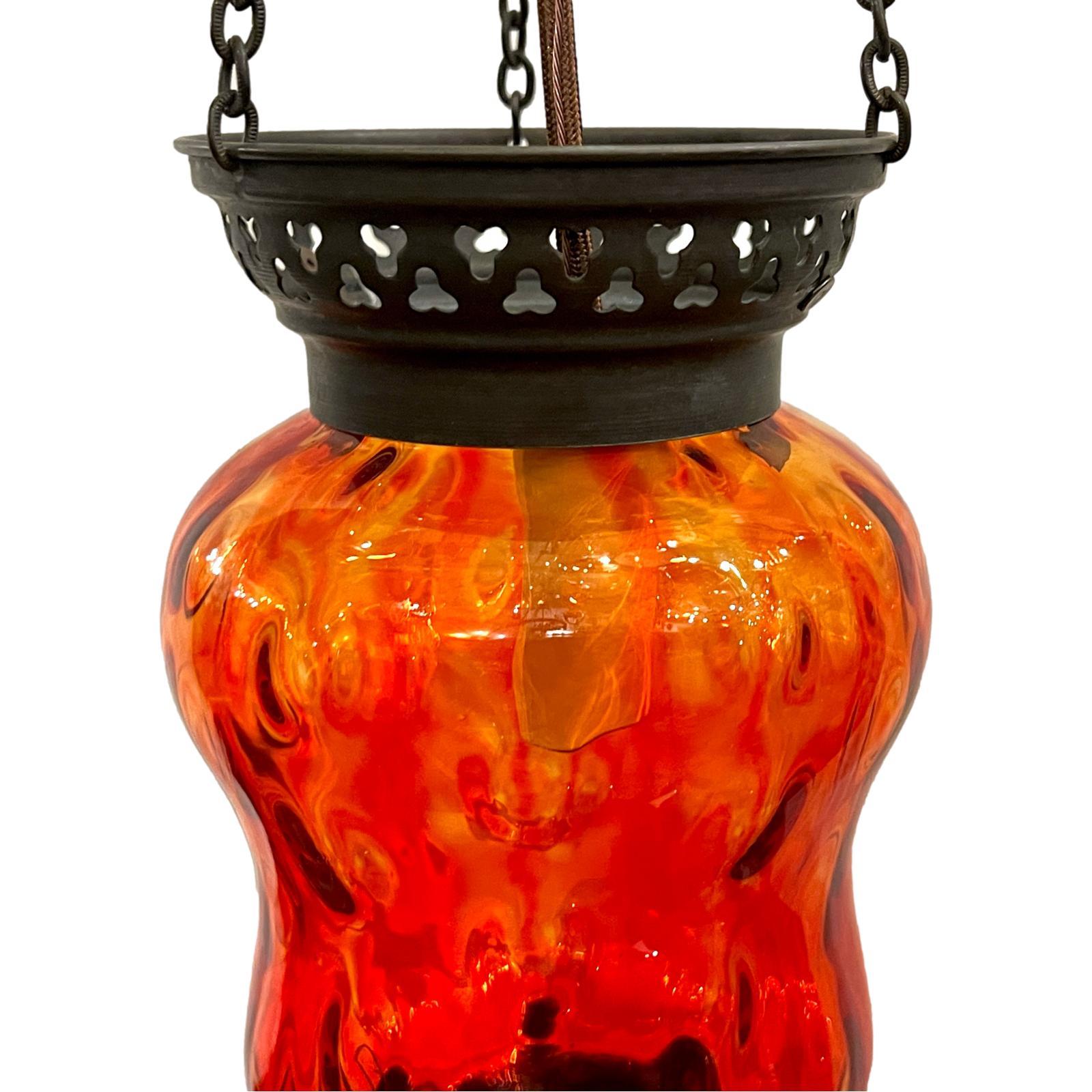 Mid-20th Century Pair of Vintage Amber Glass Lanterns, Sold Individually For Sale