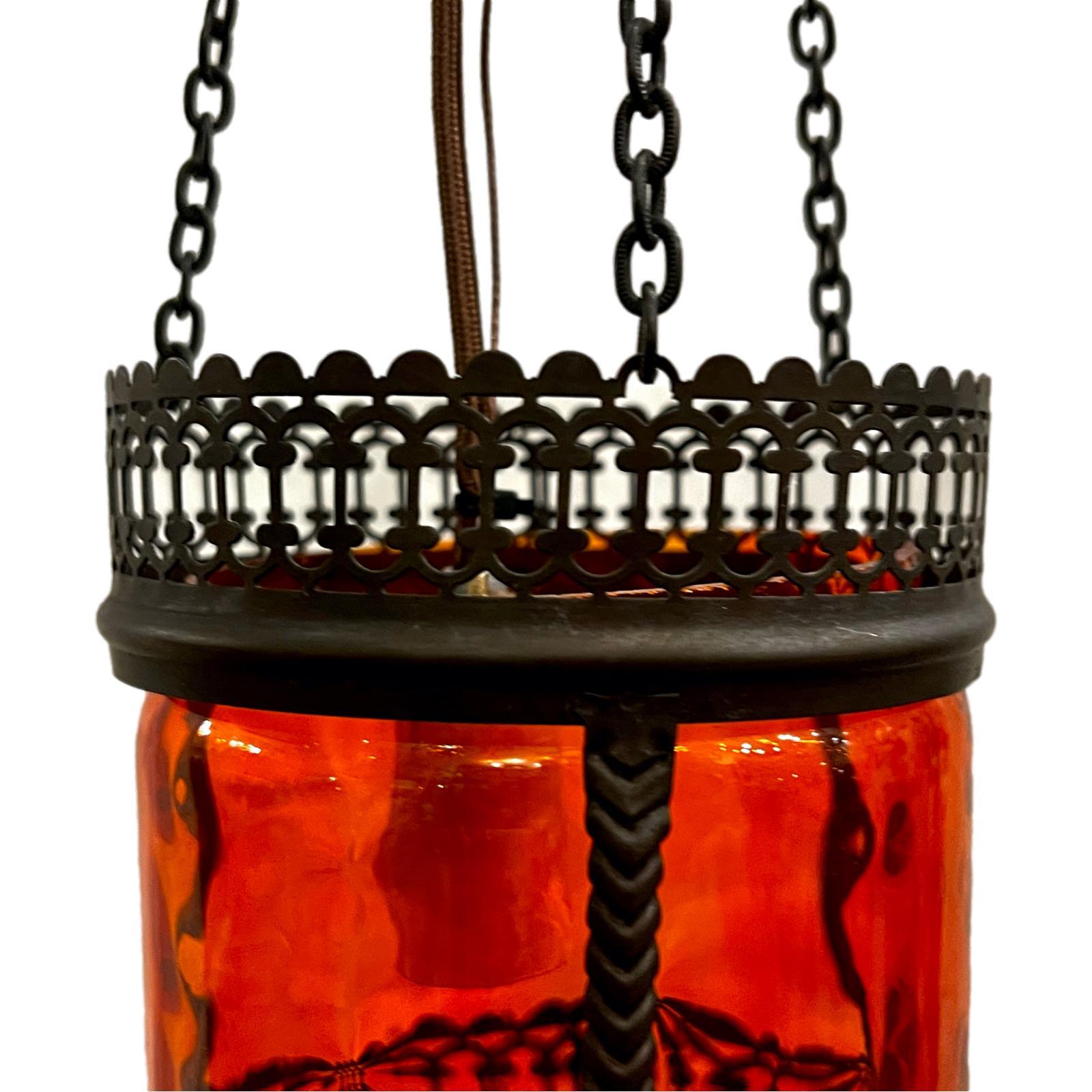 Bronze Pair of Vintage Amber Glass Lanterns, Sold Individually For Sale