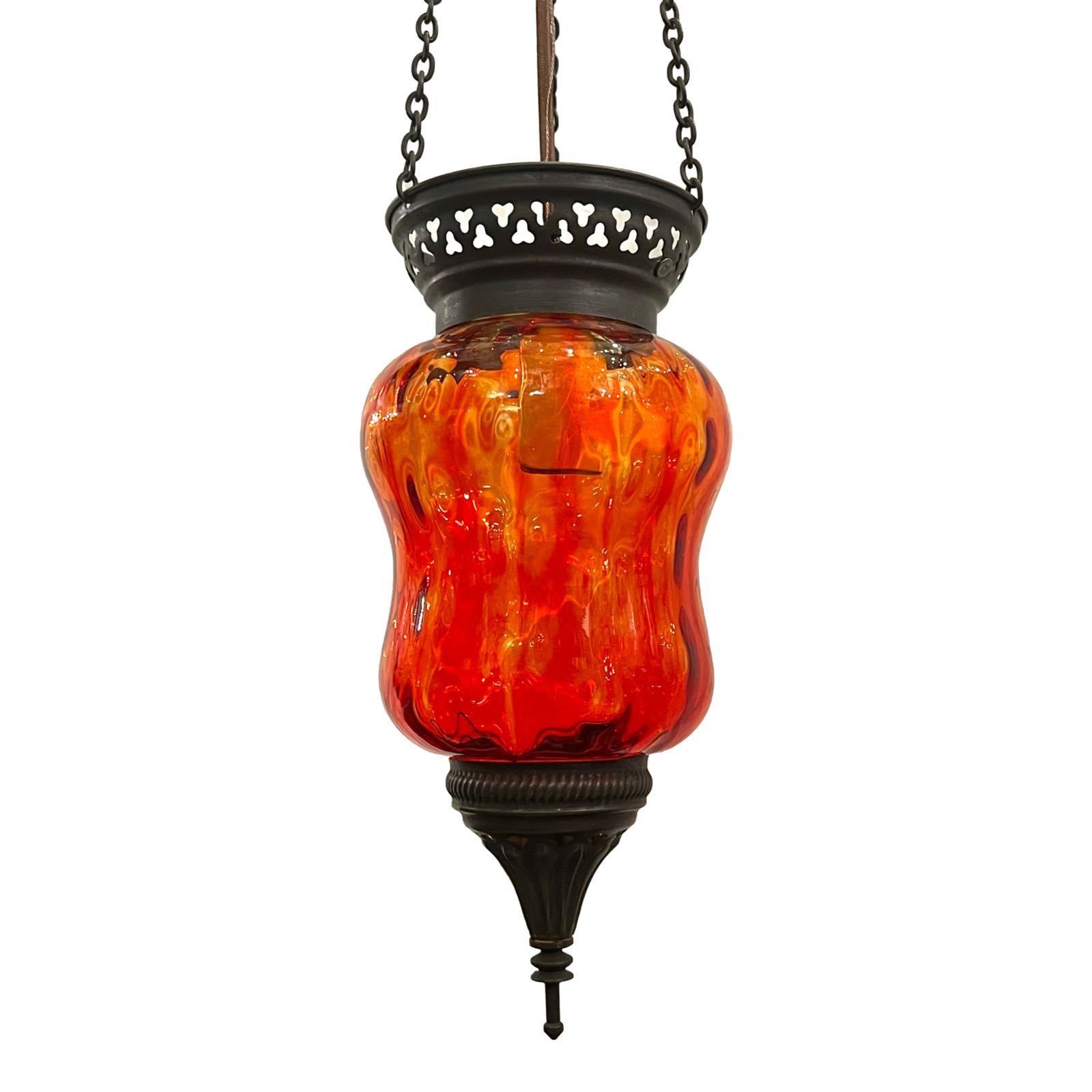 Pair of Vintage Amber Glass Lanterns, Sold Individually For Sale 2