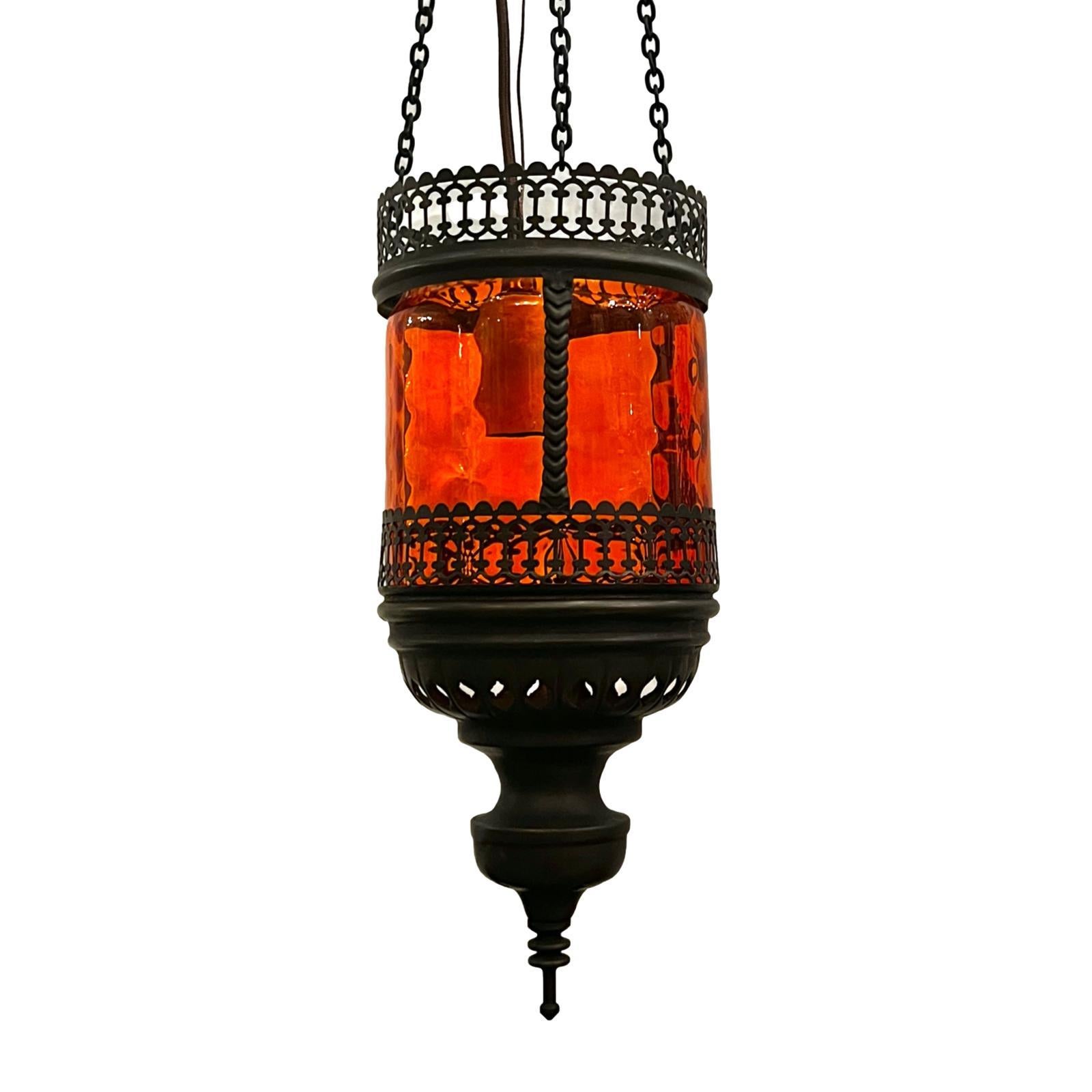Pair of Vintage Amber Glass Lanterns, Sold Individually For Sale 3