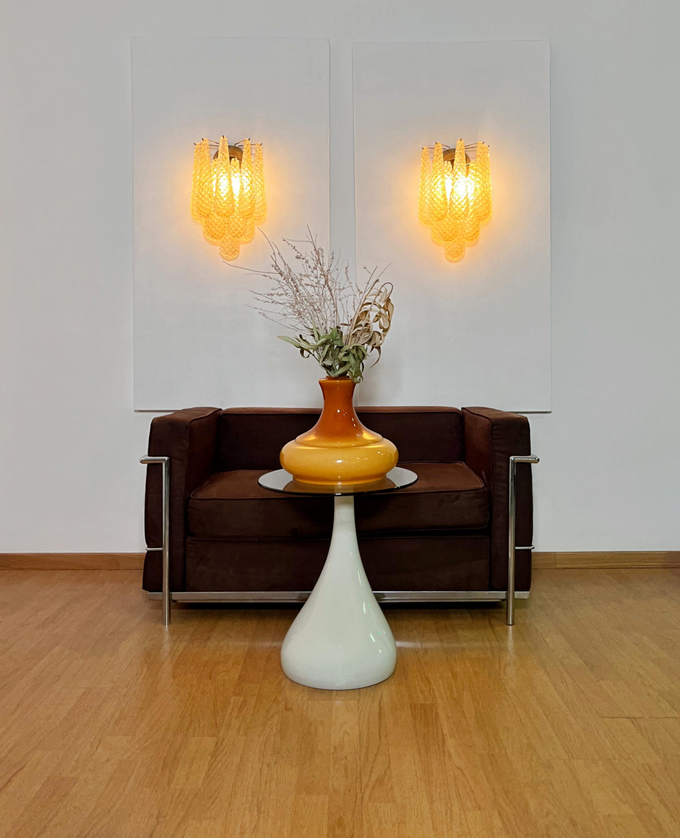Pair of vintage amber glass petals drop wall sconces For Sale 2