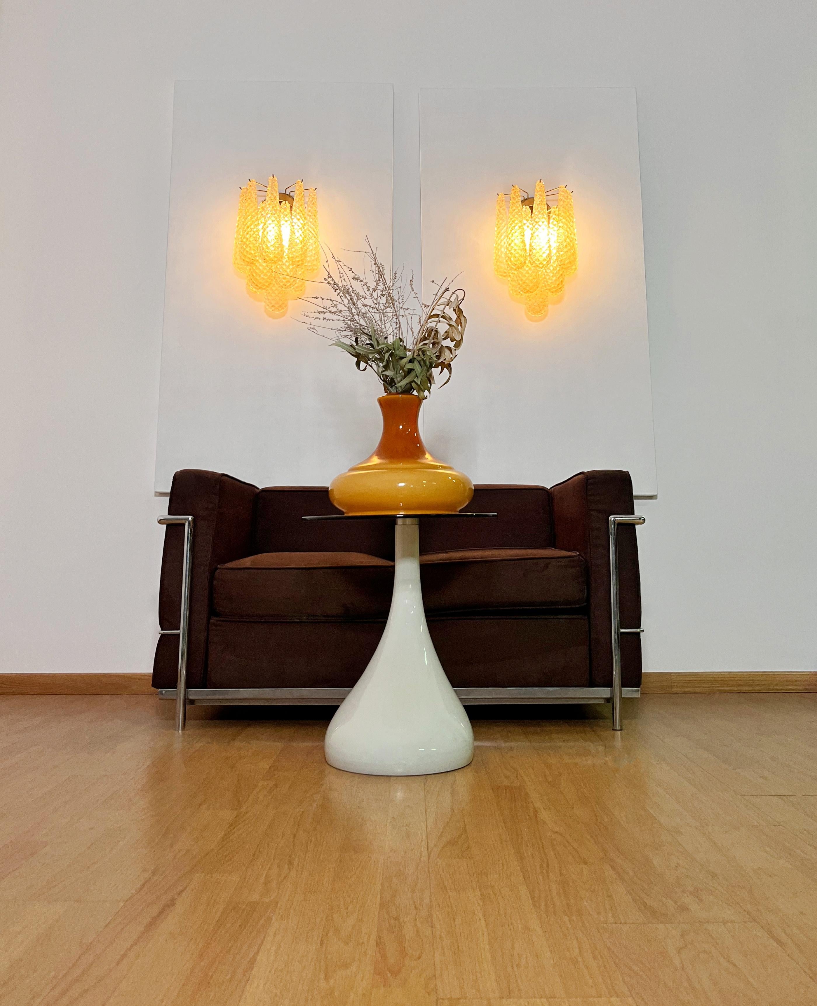 Pair of vintage amber glass petals drop wall sconces For Sale 3