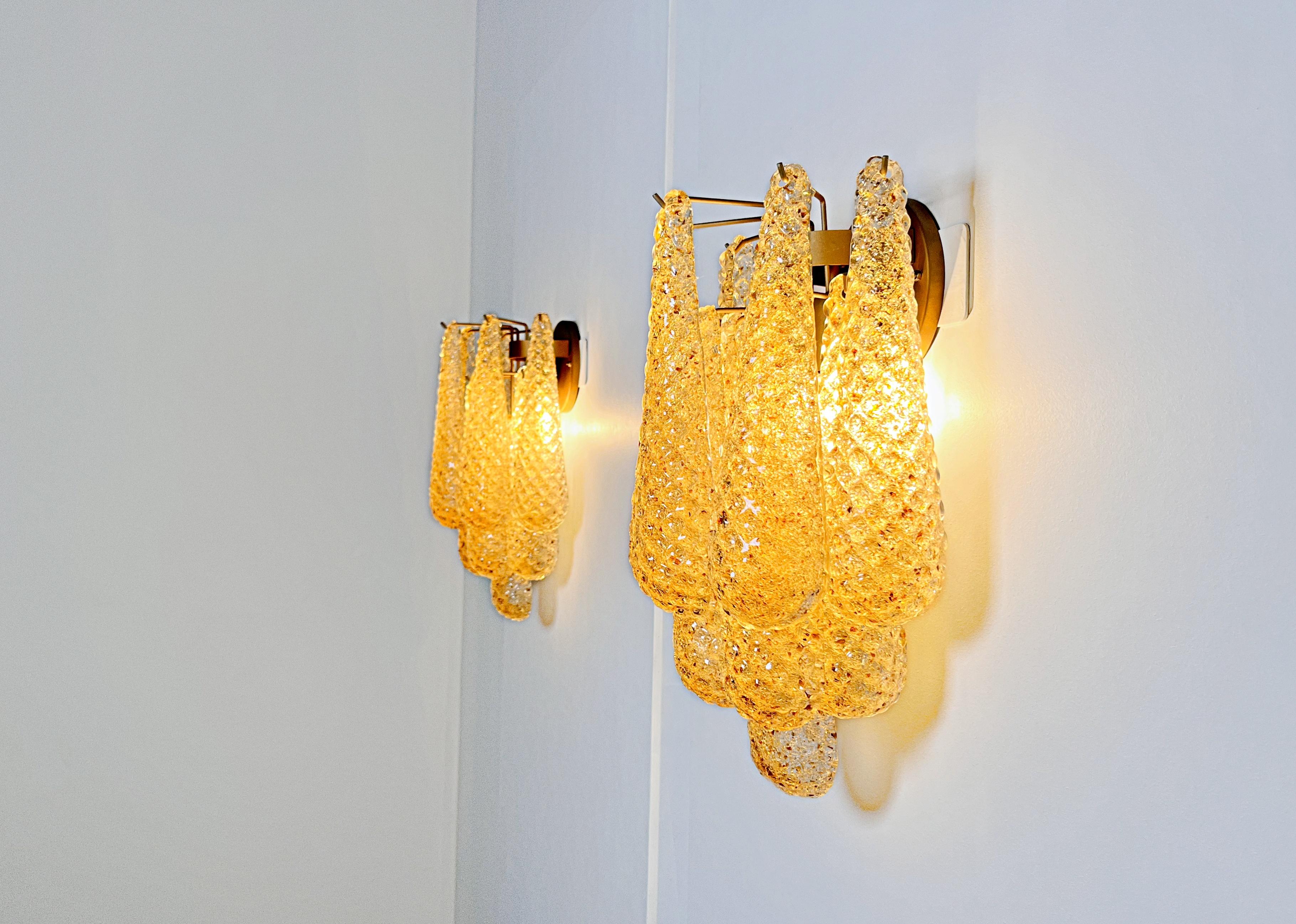 Pair of vintage amber glass petals drop wall sconces For Sale 5