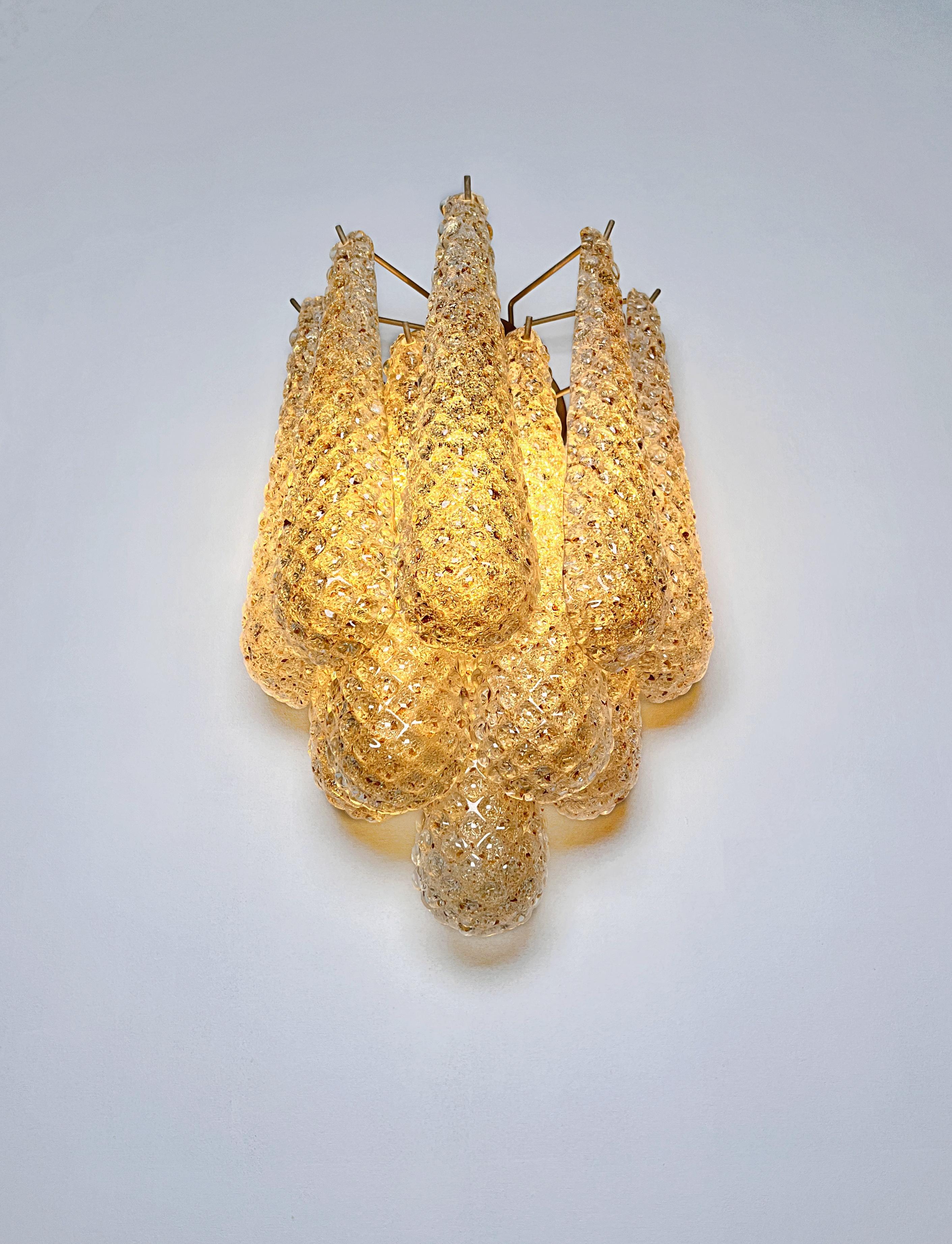 Pair of vintage amber glass petals drop wall sconces For Sale 7