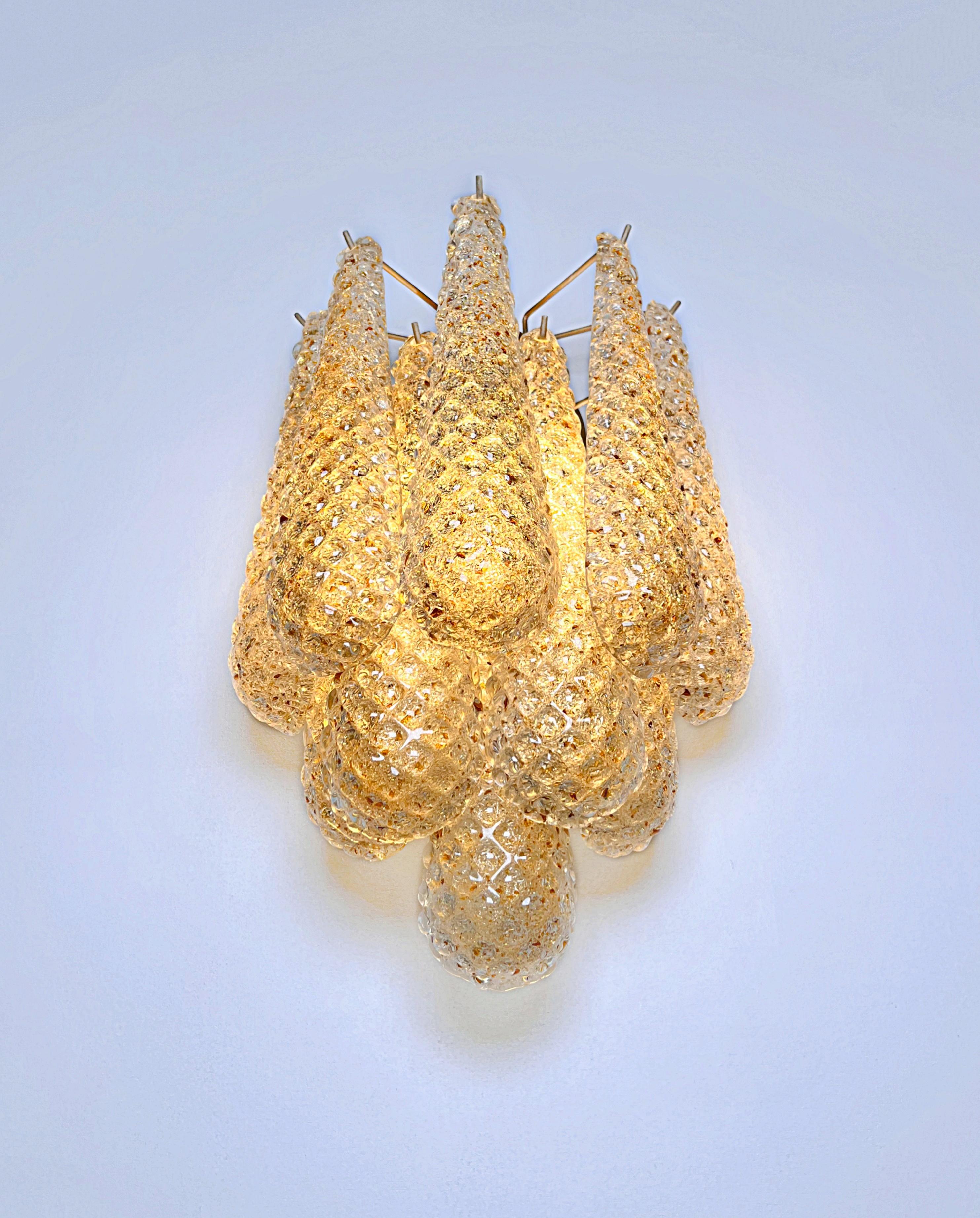 Pair of vintage amber glass petals drop wall sconces For Sale 8