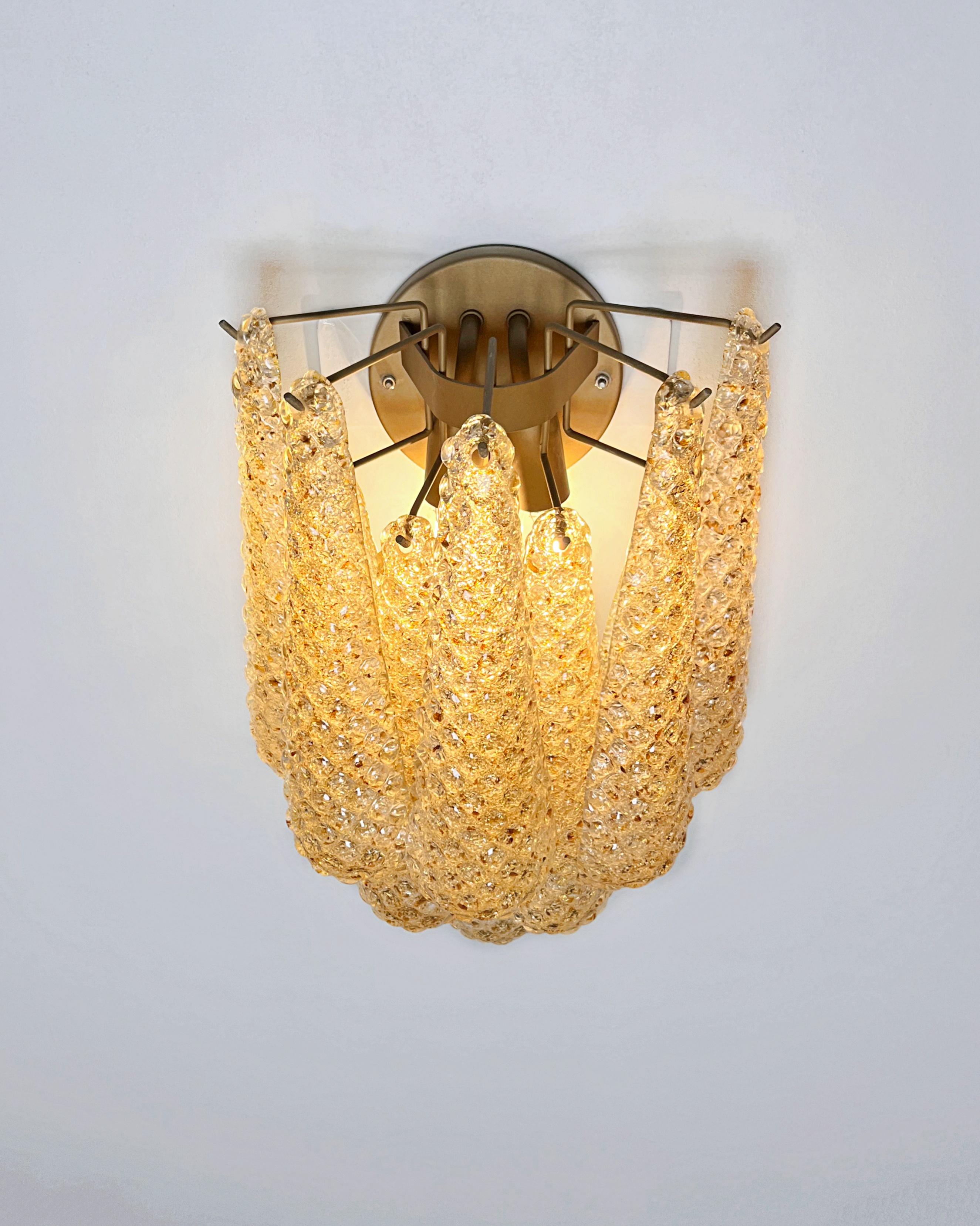 Pair of vintage amber glass petals drop wall sconces For Sale 9