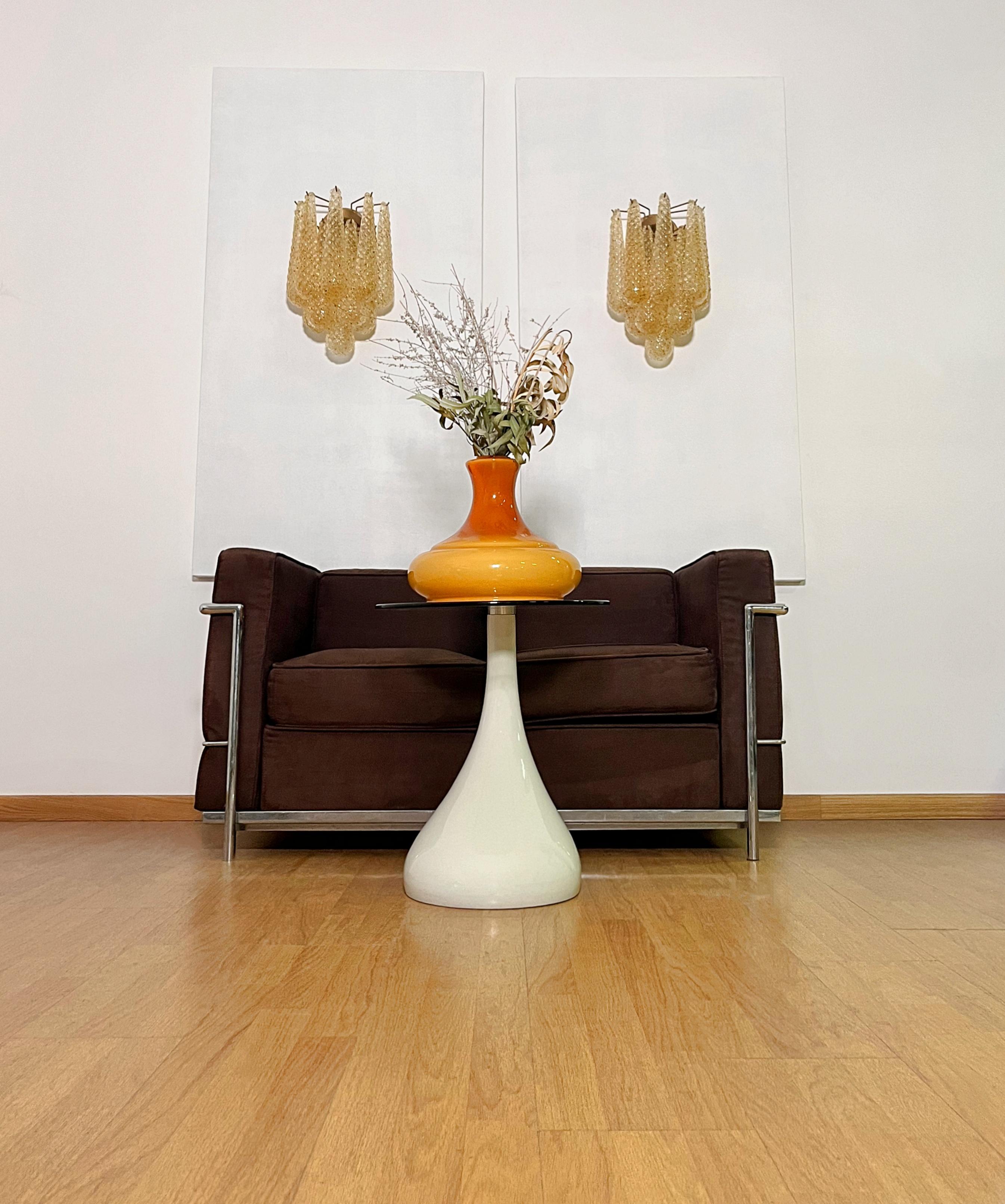 Mid-Century Modern Pair of vintage amber glass petals drop wall sconces For Sale