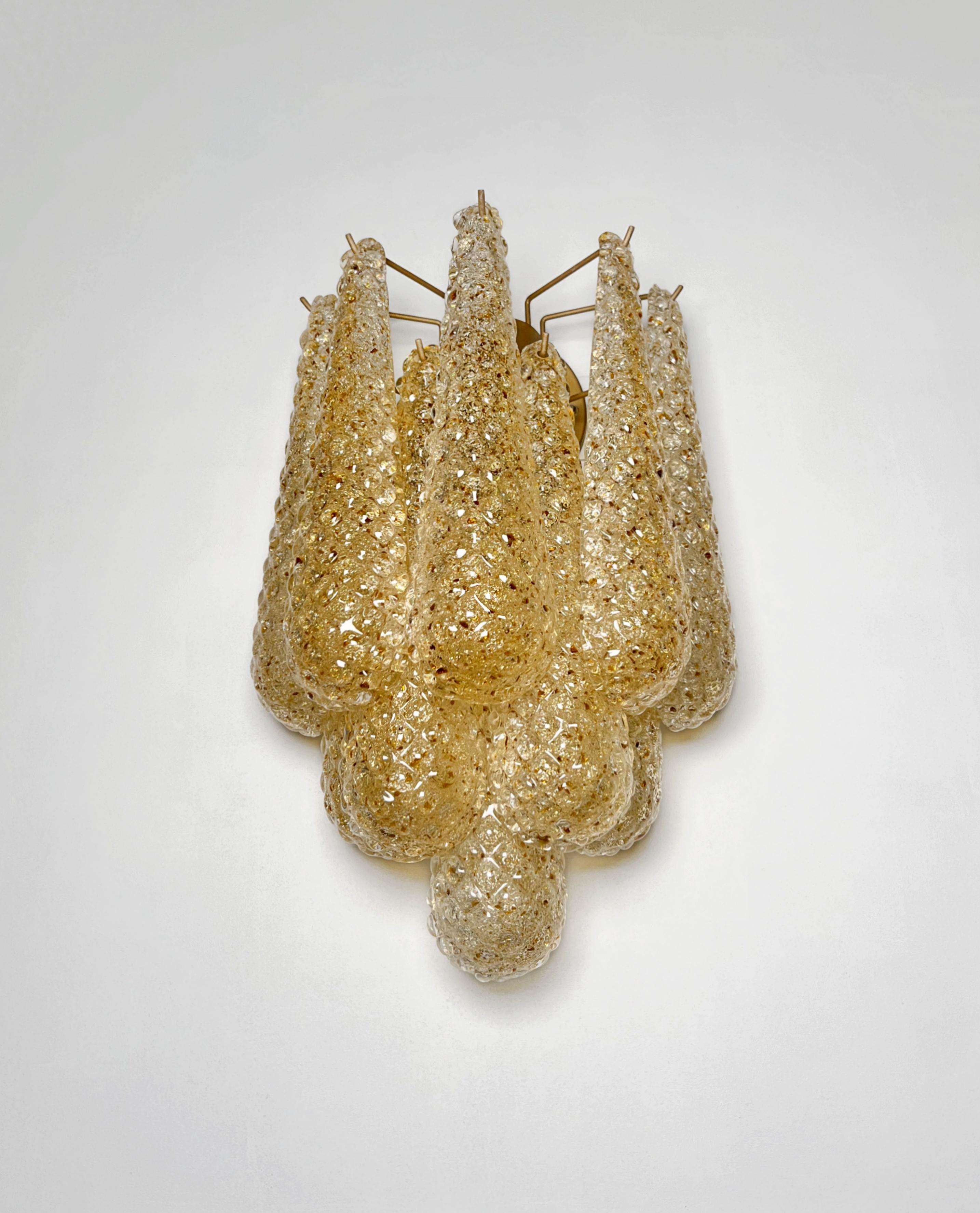 20th Century Pair of vintage amber glass petals drop wall sconces For Sale