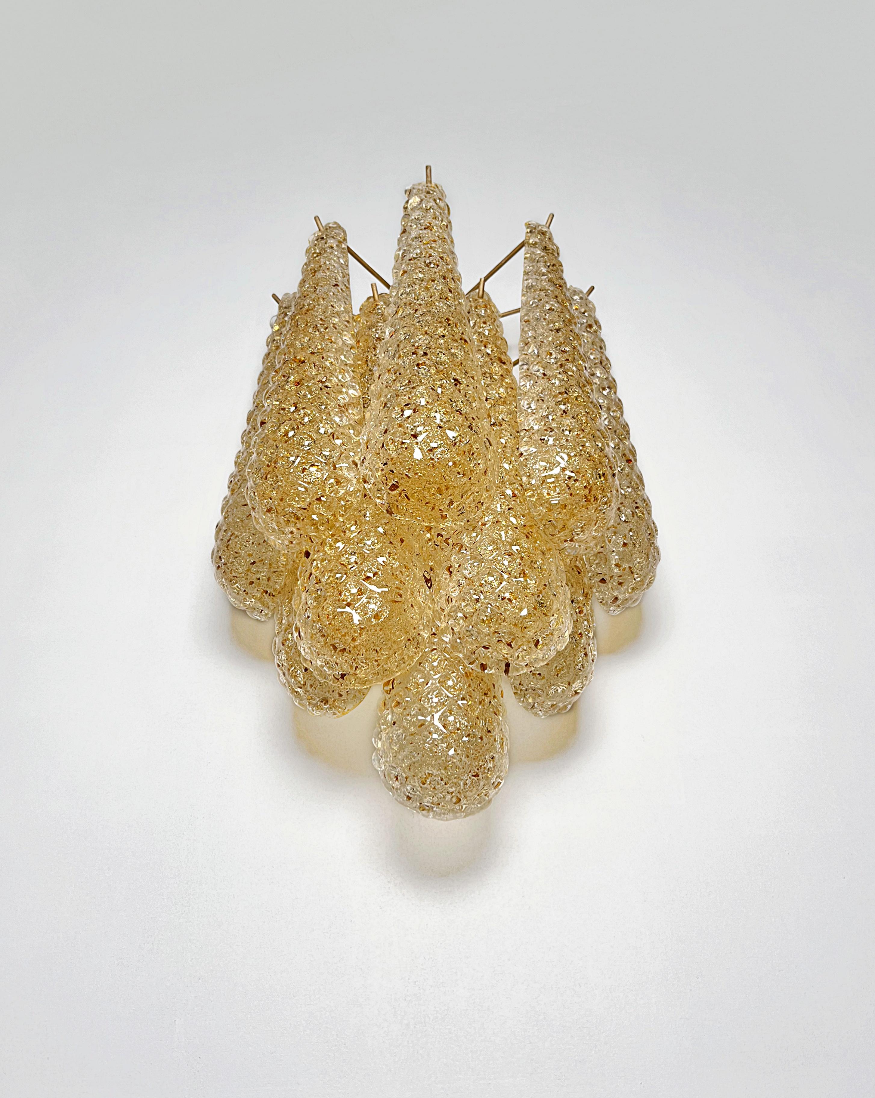 Art Glass Pair of vintage amber glass petals drop wall sconces For Sale