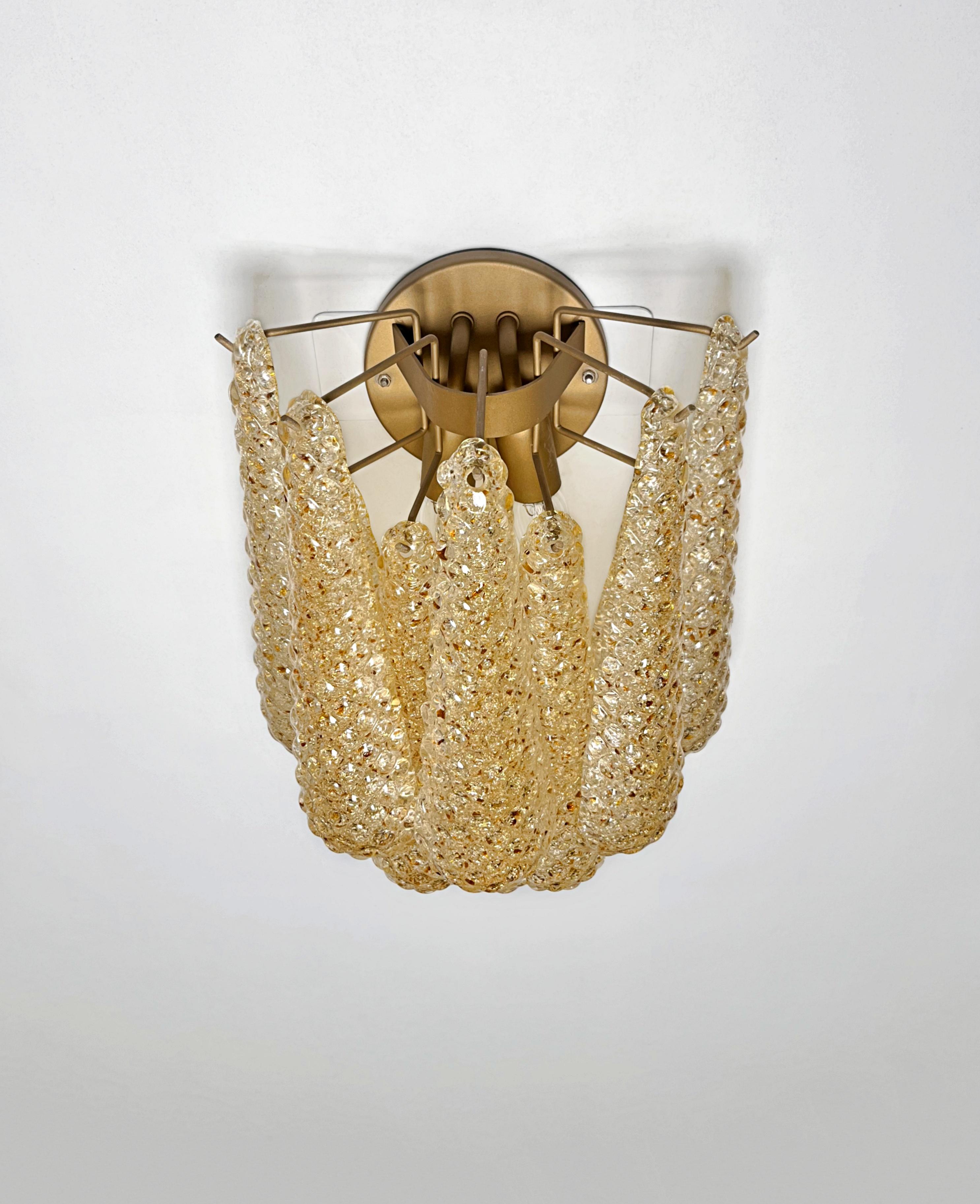 Pair of vintage amber glass petals drop wall sconces For Sale 1
