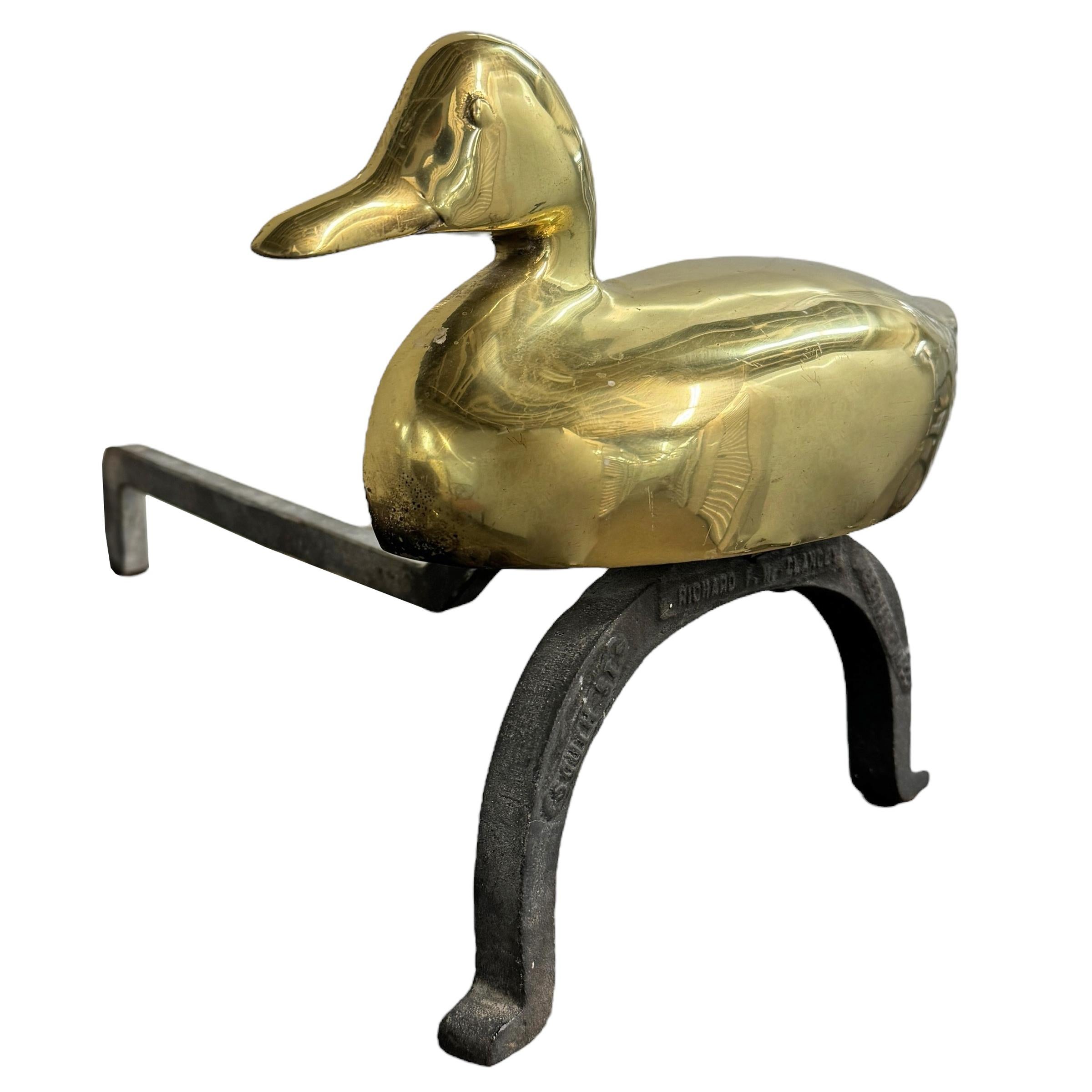 20th Century Pair of Vintage American Brass Duck Andirons For Sale