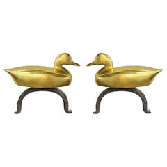 Pair of Used American Brass Duck Andirons