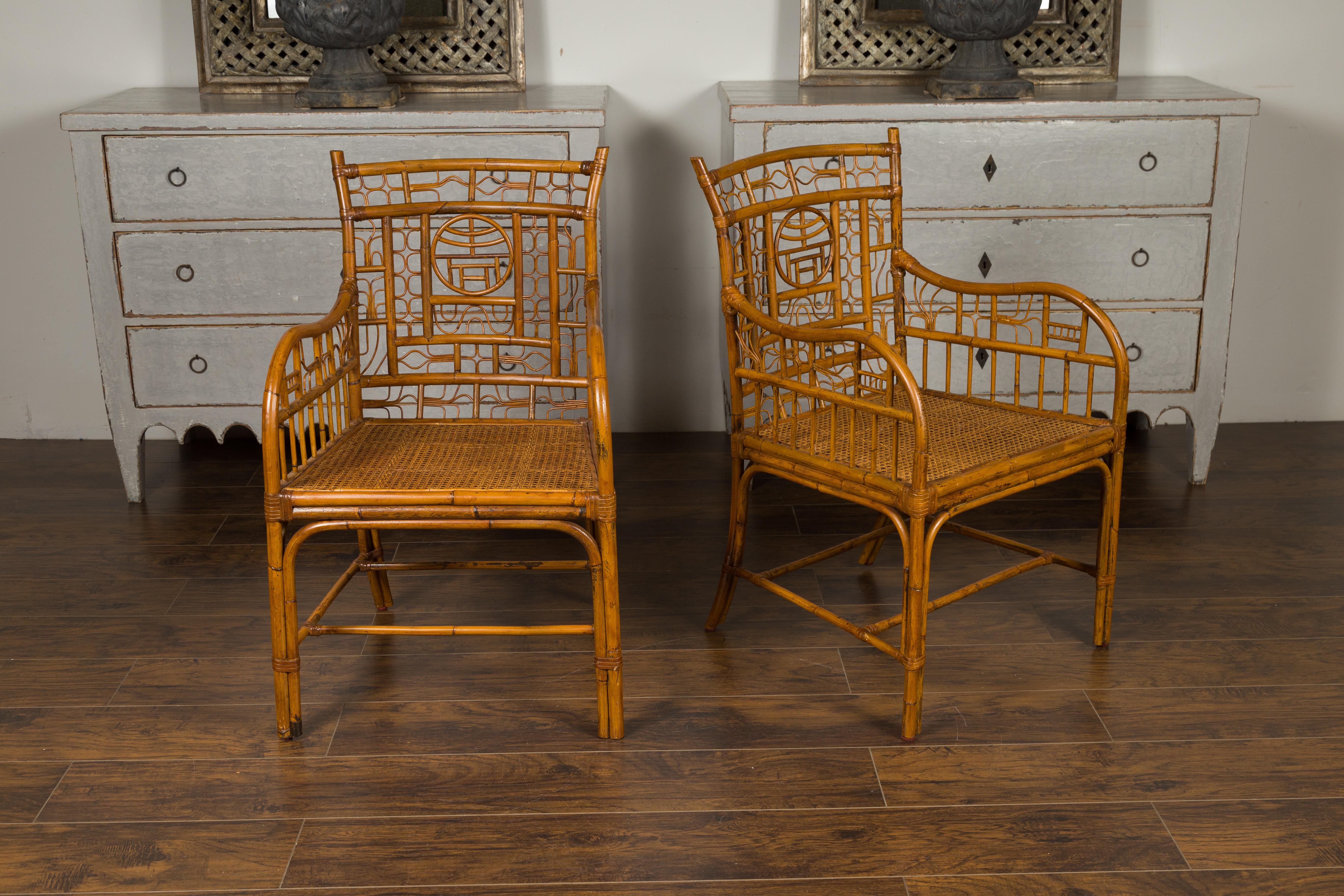 Pair of Vintage American Chinese Chippendale Style Armchairs from the Midcentury 8
