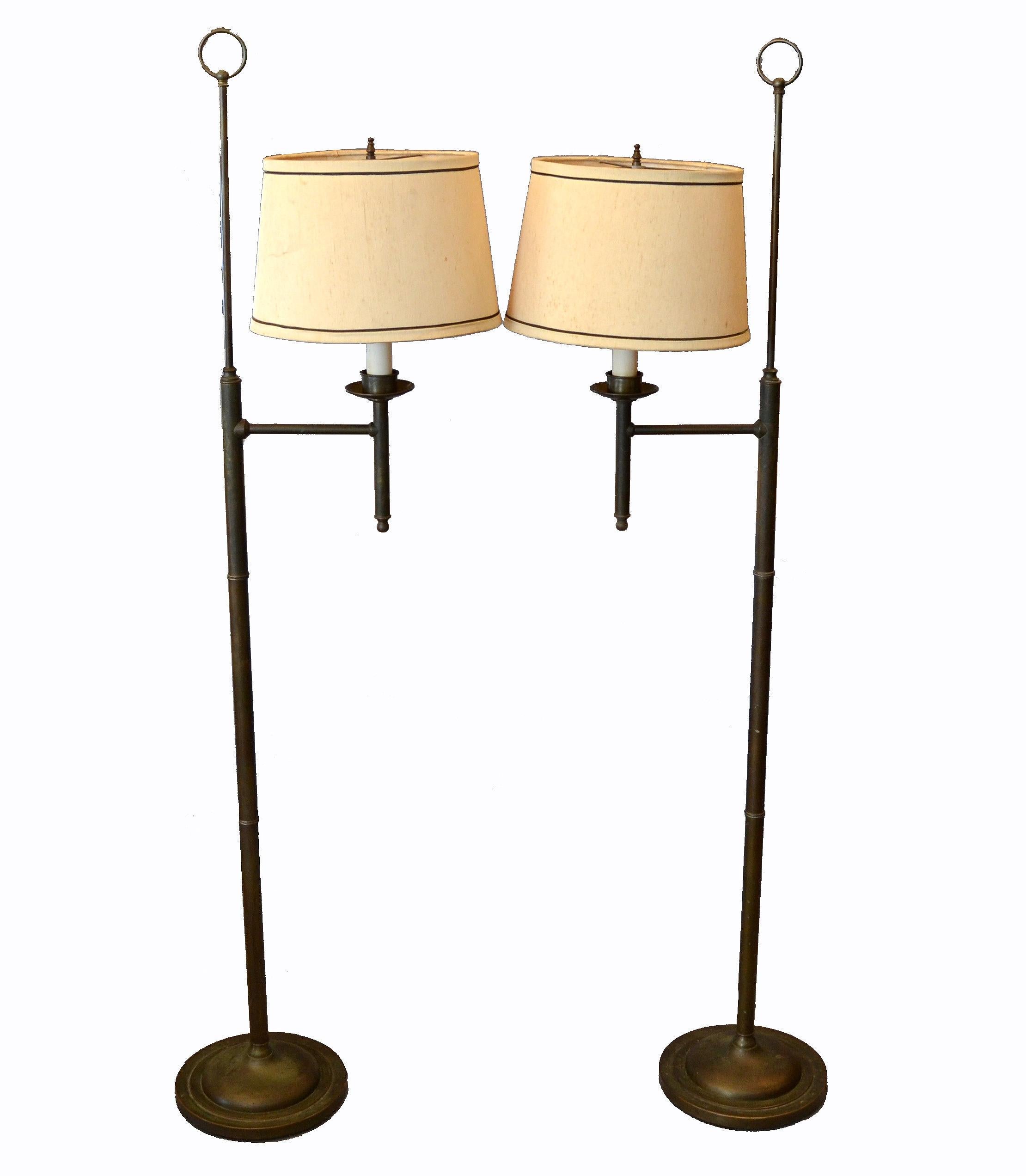 Pair of Vintage American Classical Bronze Floor Lamps with Shades 8