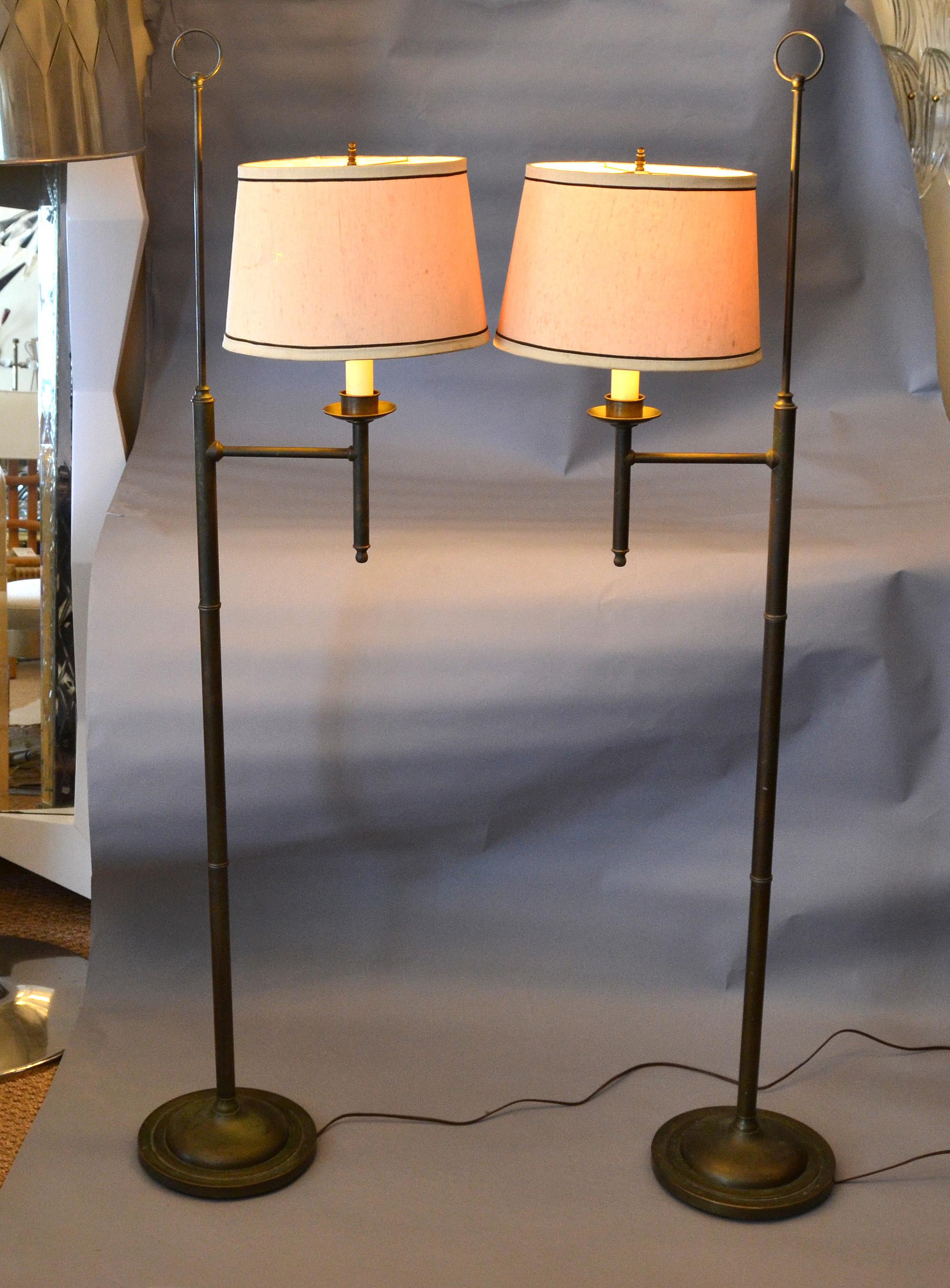 Pair of Vintage American Classical Bronze Floor Lamps with Shades 9