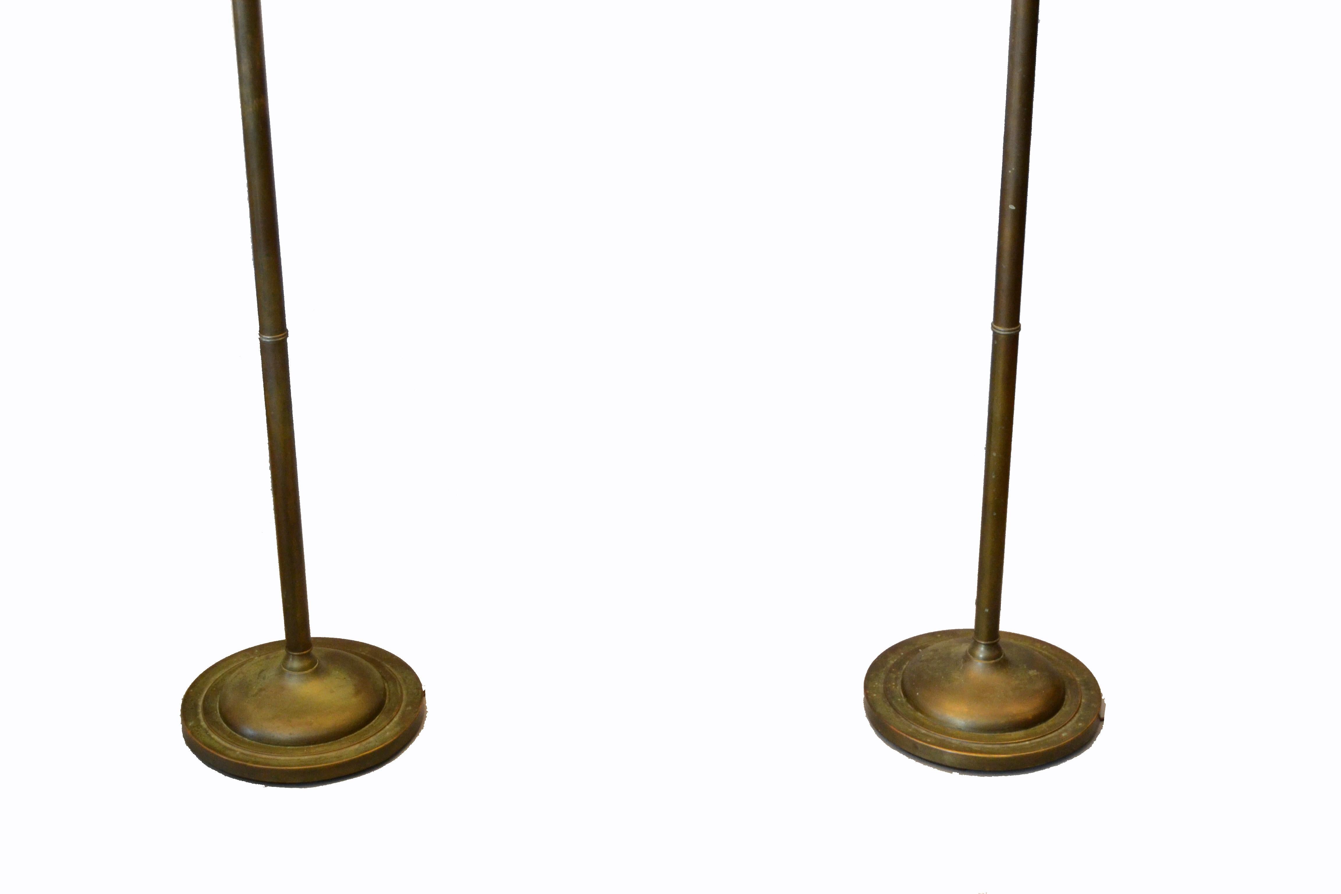 Pair of Vintage American Classical Bronze Floor Lamps with Shades 2