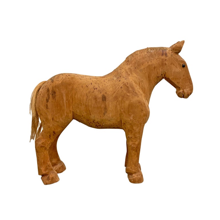Pair of Vintage American Folk Art Carved Wood Horses at 1stDibs
