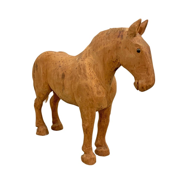 Pair of Vintage American Folk Art Carved Wood Horses at 1stDibs