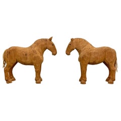 Pair of Vintage American Folk Art Carved Wood Horses