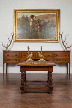 Pair of Vintage American Midcentury Bronze Quail Table Lamps on Foliage Bases