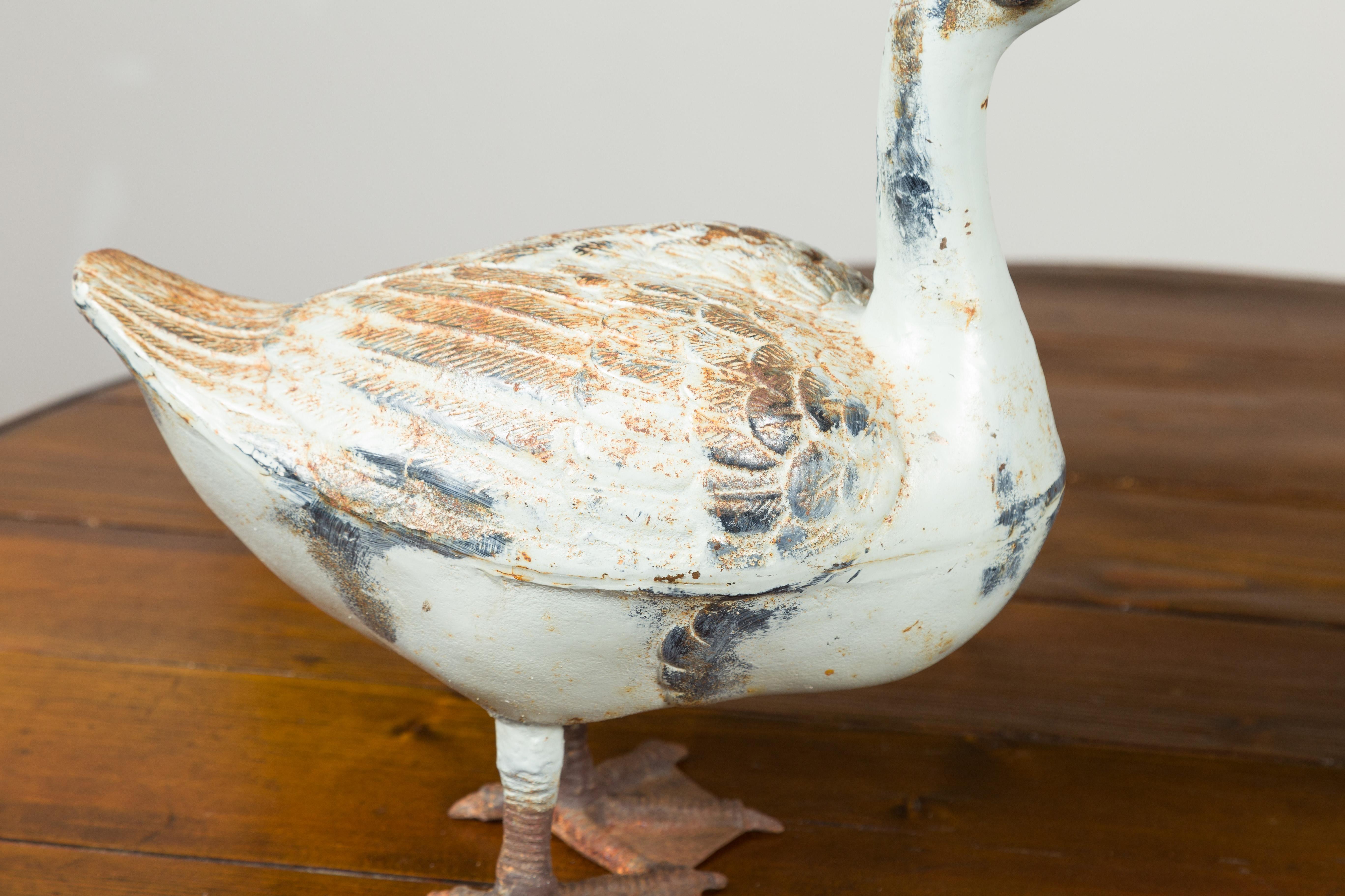 Pair of Vintage American Midcentury Iron Duck Sculptures with Weathered Patina For Sale 5