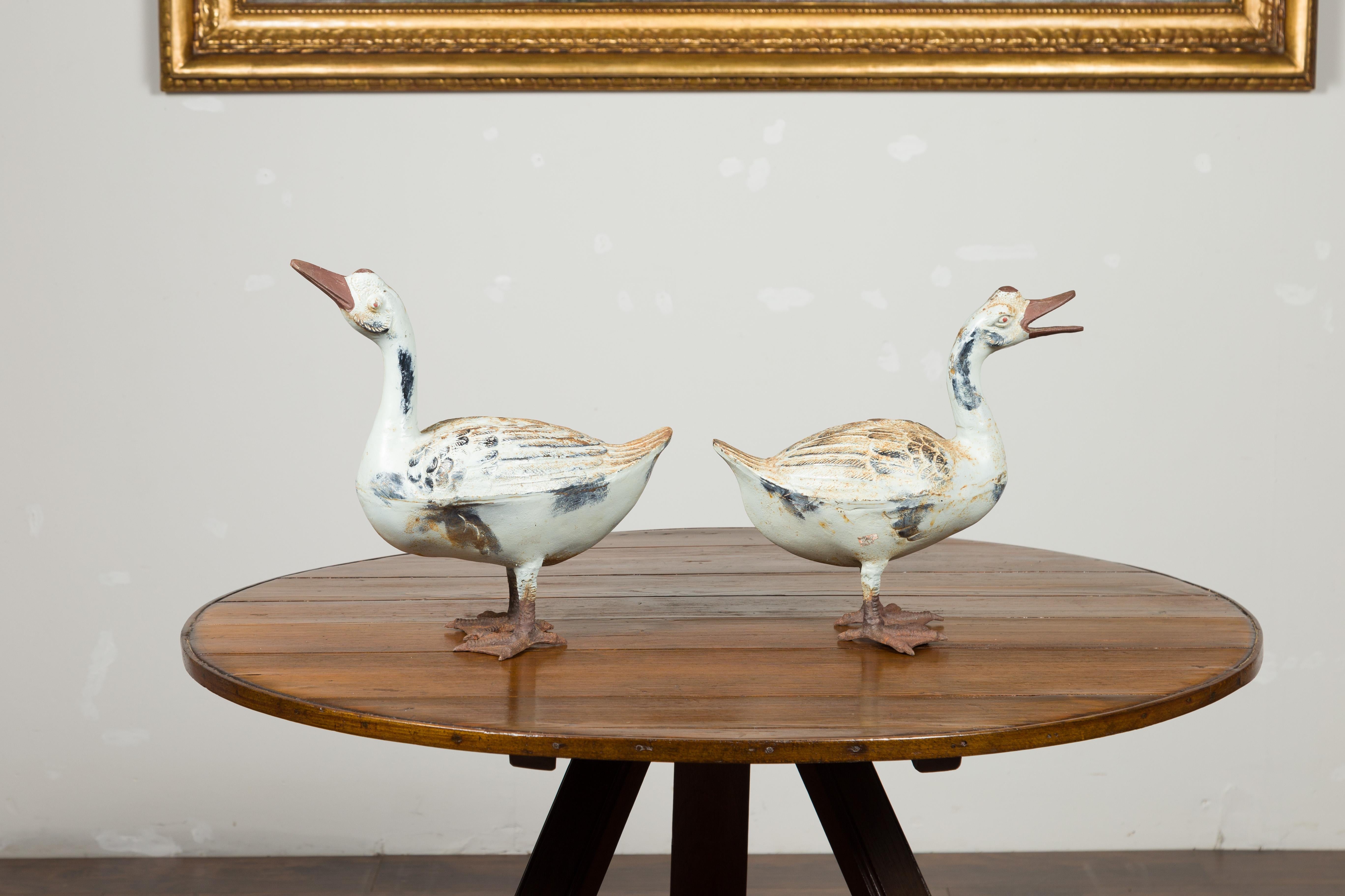 Pair of Vintage American Midcentury Iron Duck Sculptures with Weathered Patina For Sale 7