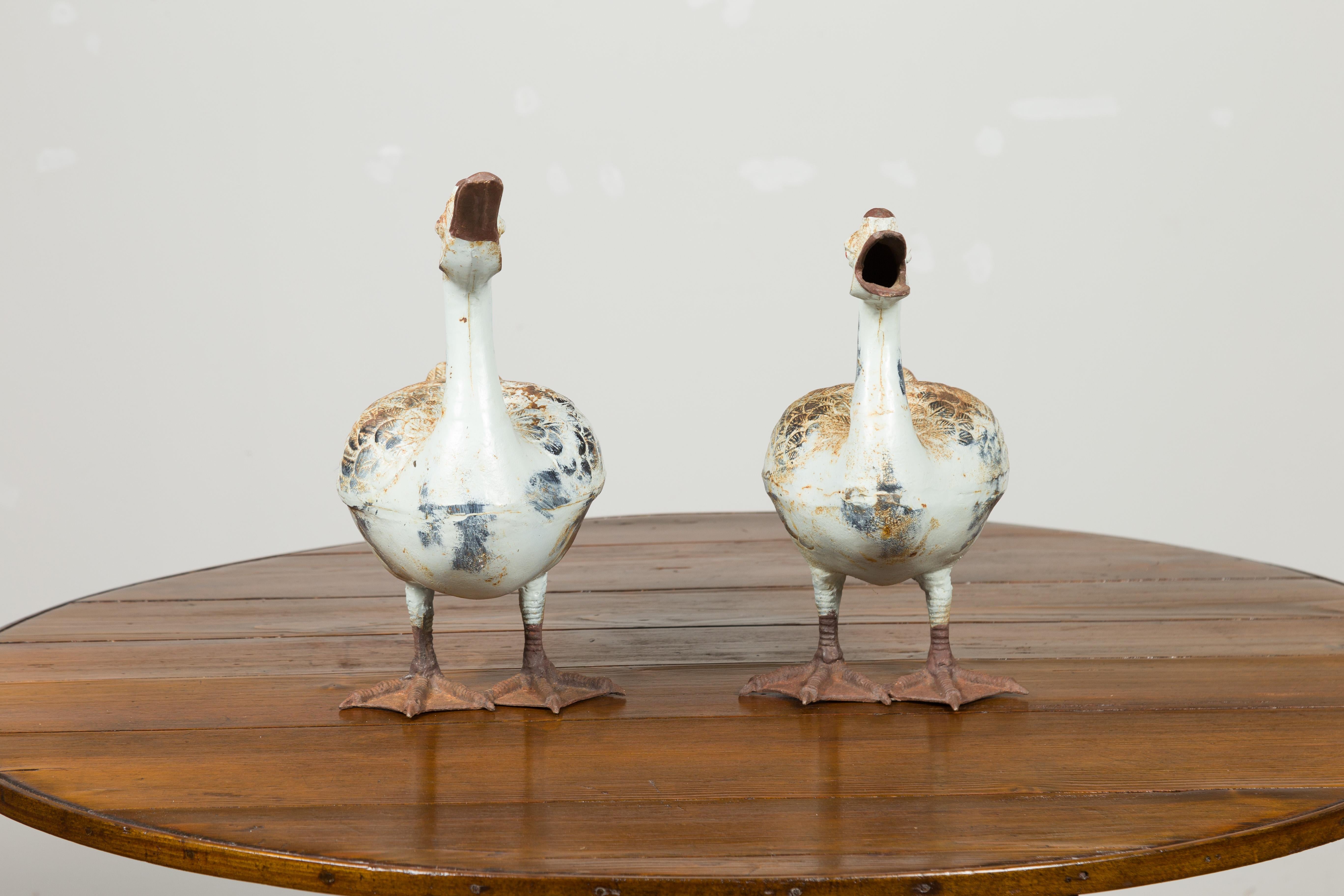 Pair of Vintage American Midcentury Iron Duck Sculptures with Weathered Patina For Sale 10