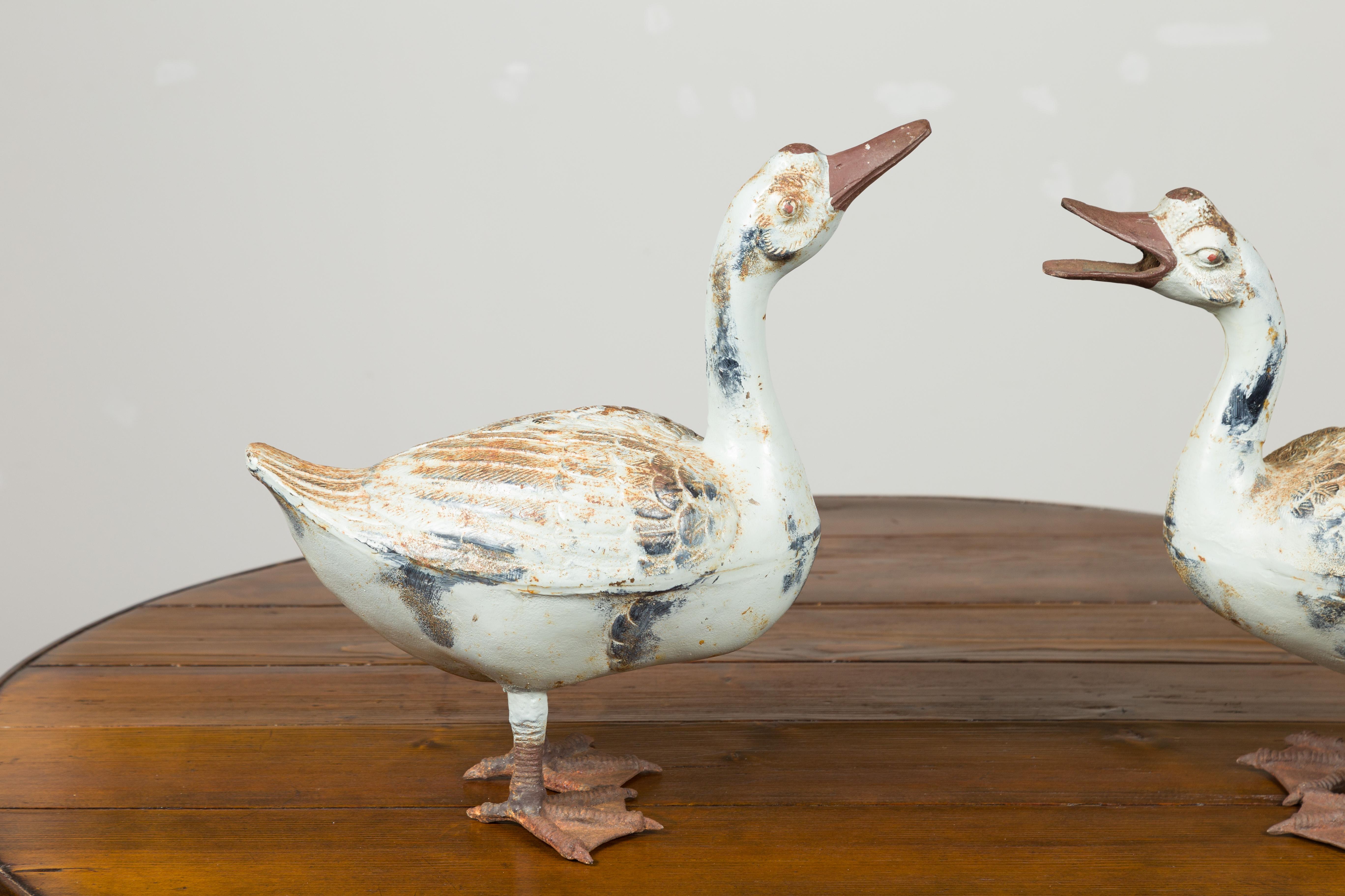 20th Century Pair of Vintage American Midcentury Iron Duck Sculptures with Weathered Patina For Sale