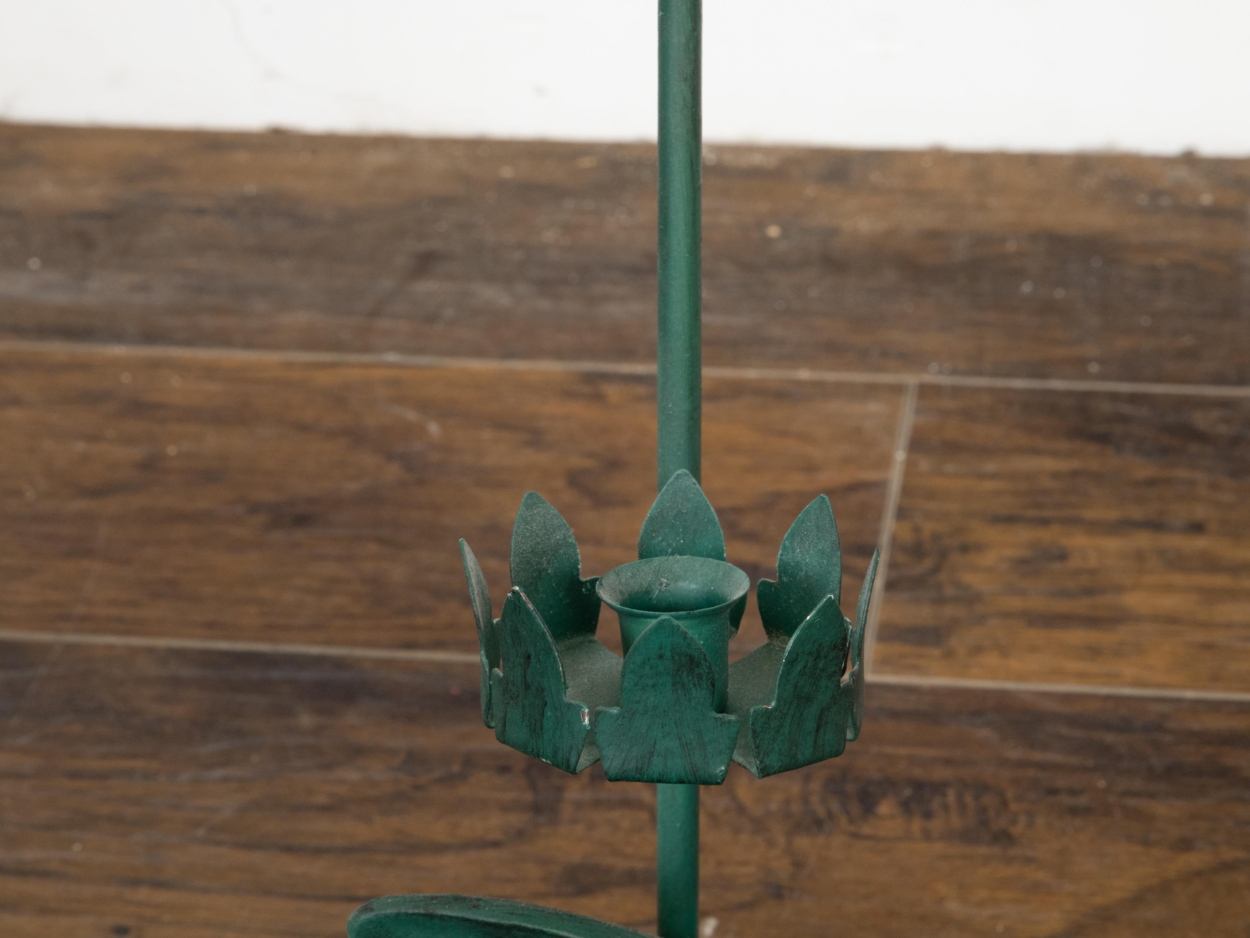 Pair of Vintage American Midcentury Iron Rabbit Candle Holders with Green Patina For Sale 1