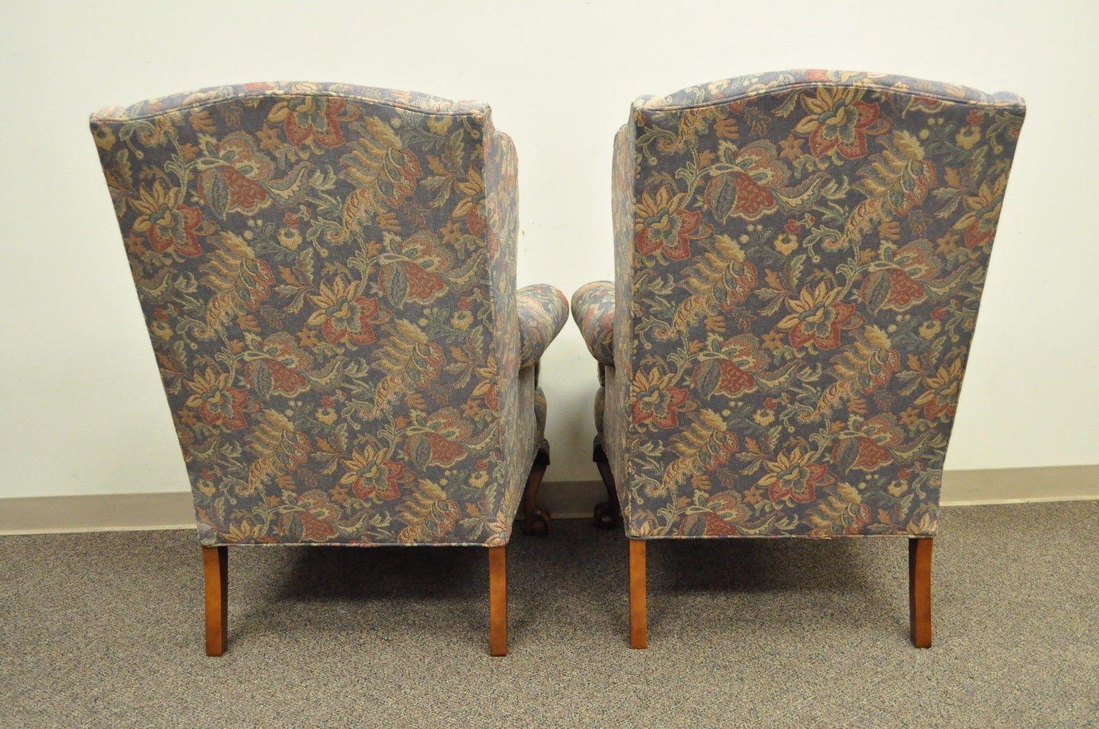 Pair of Vintage American of High Point Chippendale Ball & Claw Wing Back Chairs 2
