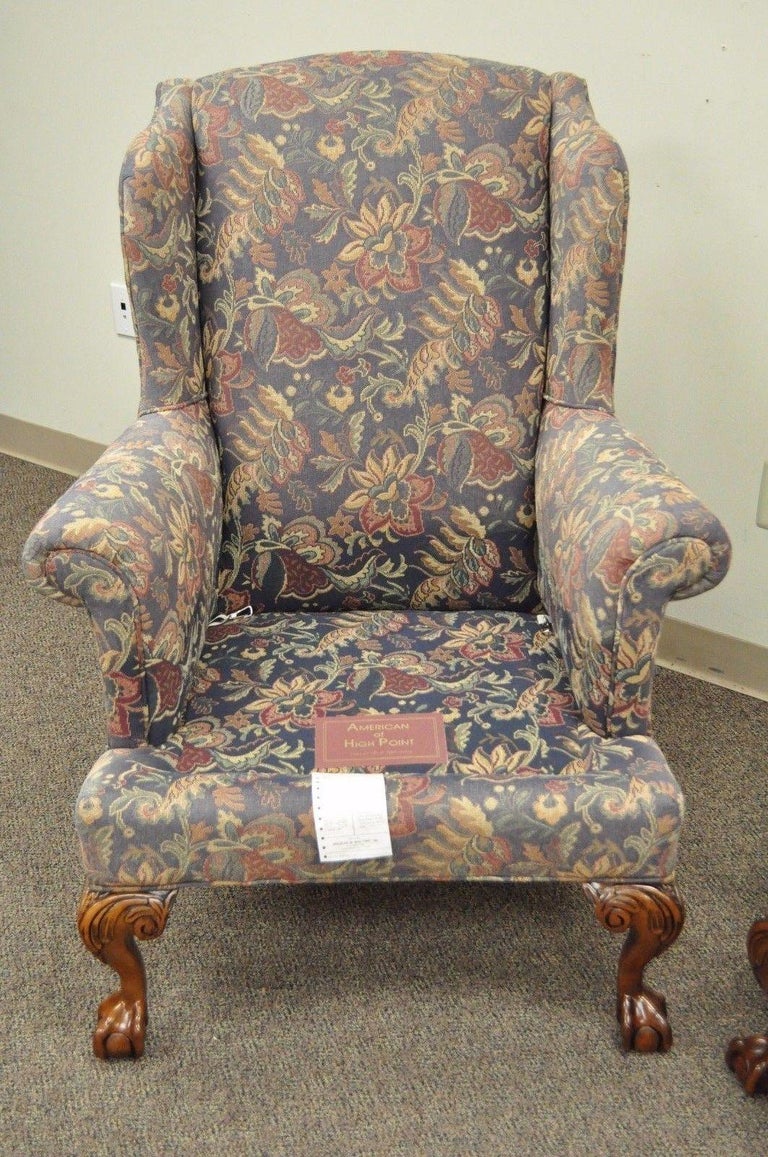 Pair of Vintage American of High Point Chippendale Ball and Claw Wing